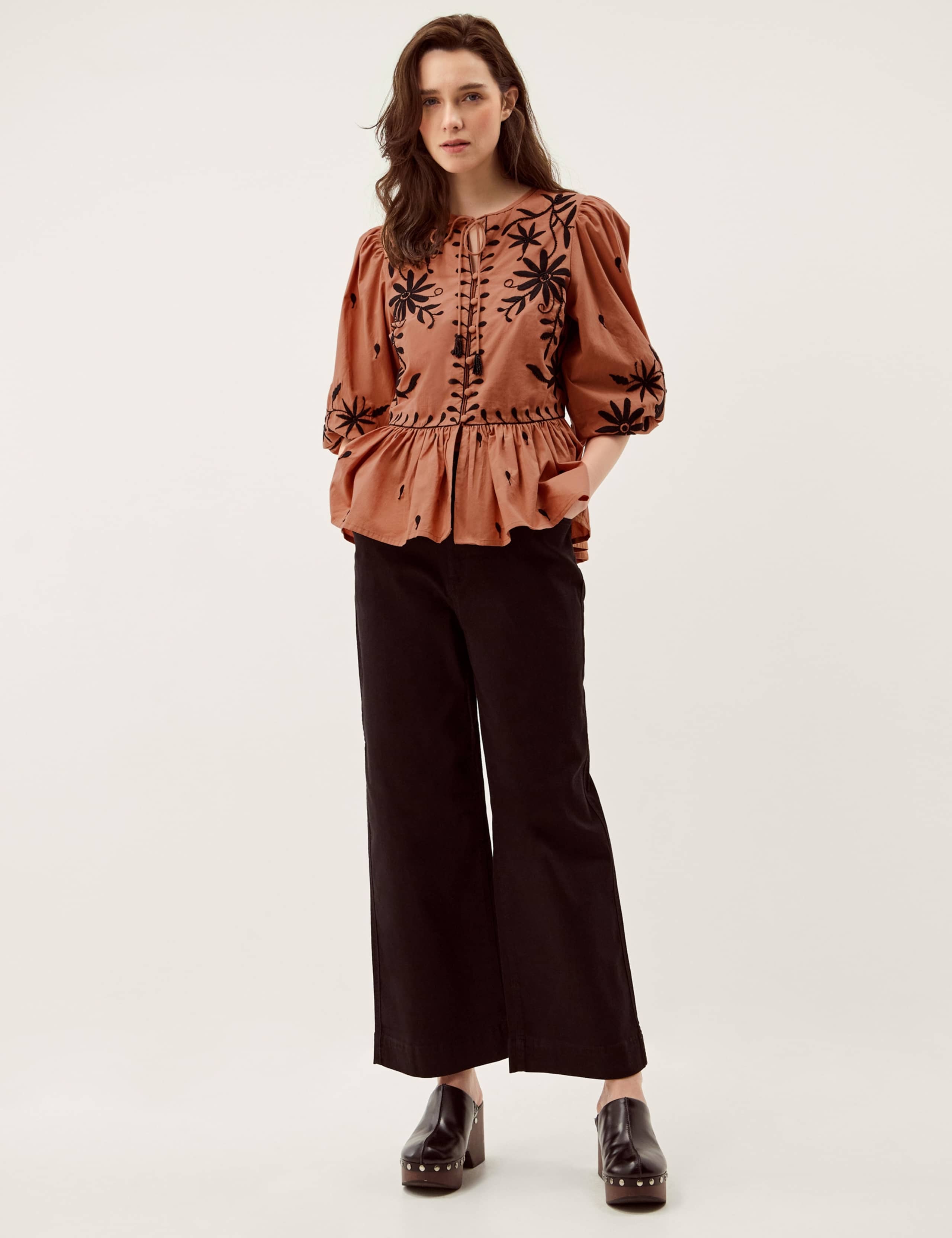 Pure Cotton Floral Tie Neck Blouse 3 of 5
