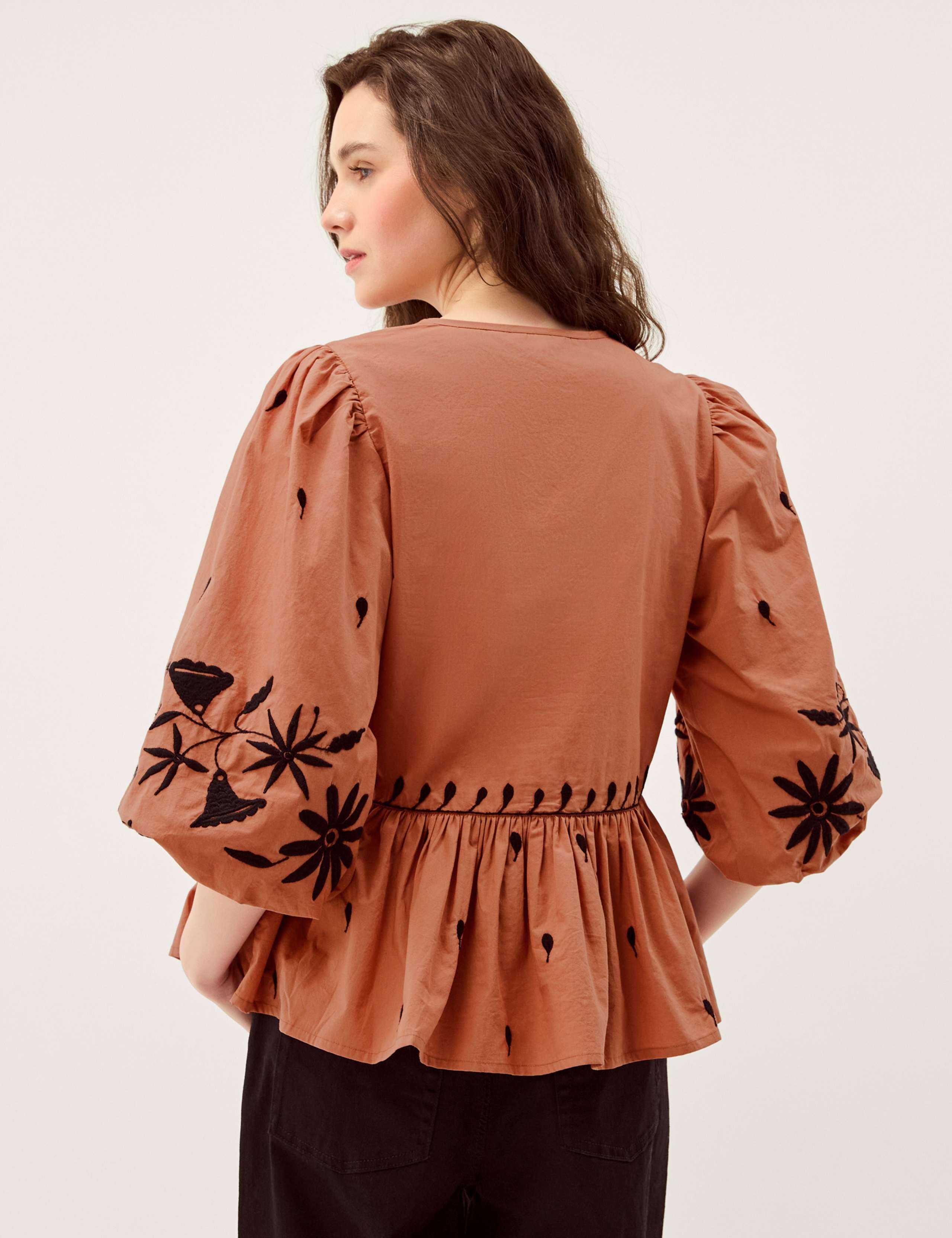 Pure Cotton Floral Tie Neck Blouse 5 of 5