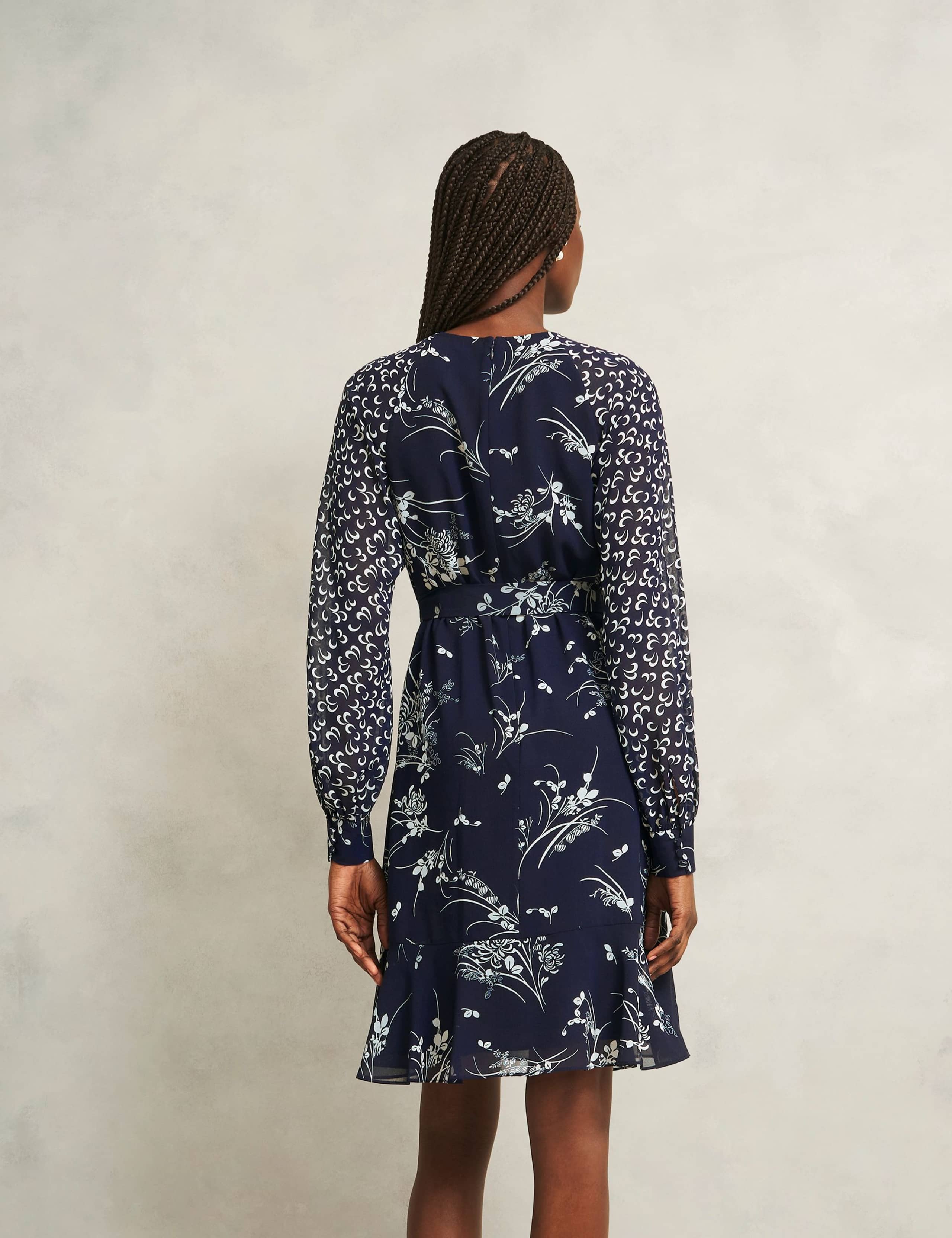 Floral Tie Waist Knee Length Skater Dress 3 of 5