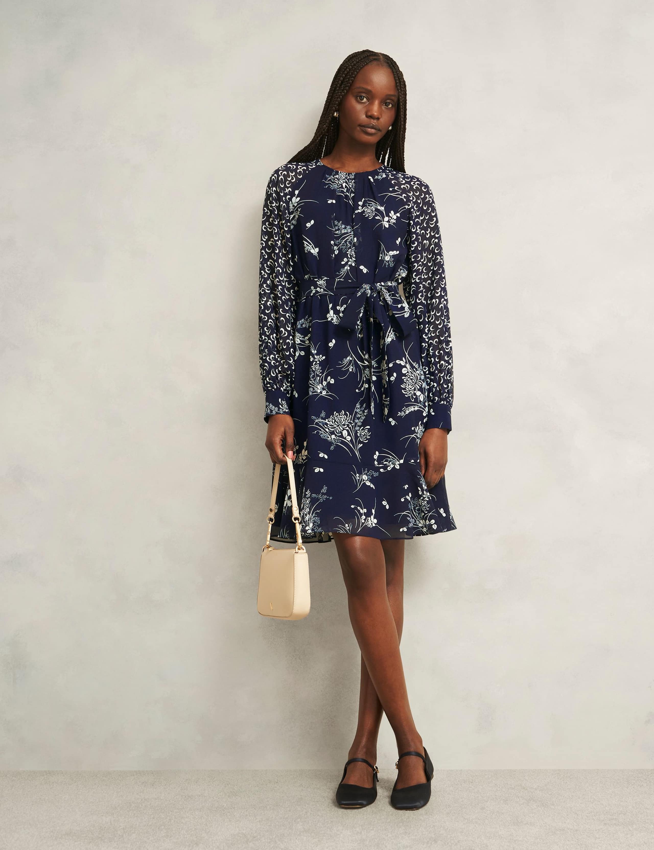 Floral Tie Waist Knee Length Skater Dress 4 of 5