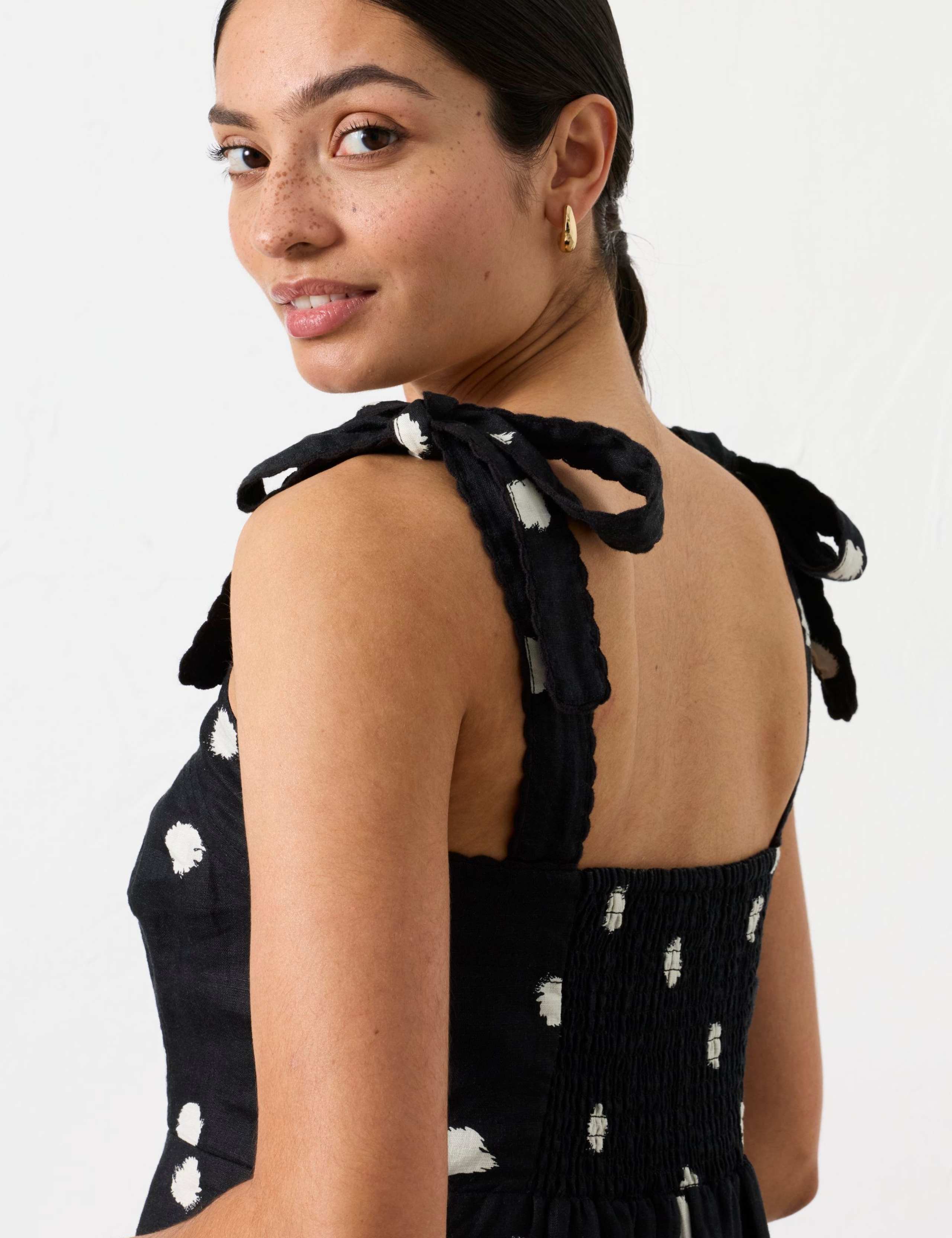 Pure Linen Polka Dot Square Neck Midi Dress 4 of 7