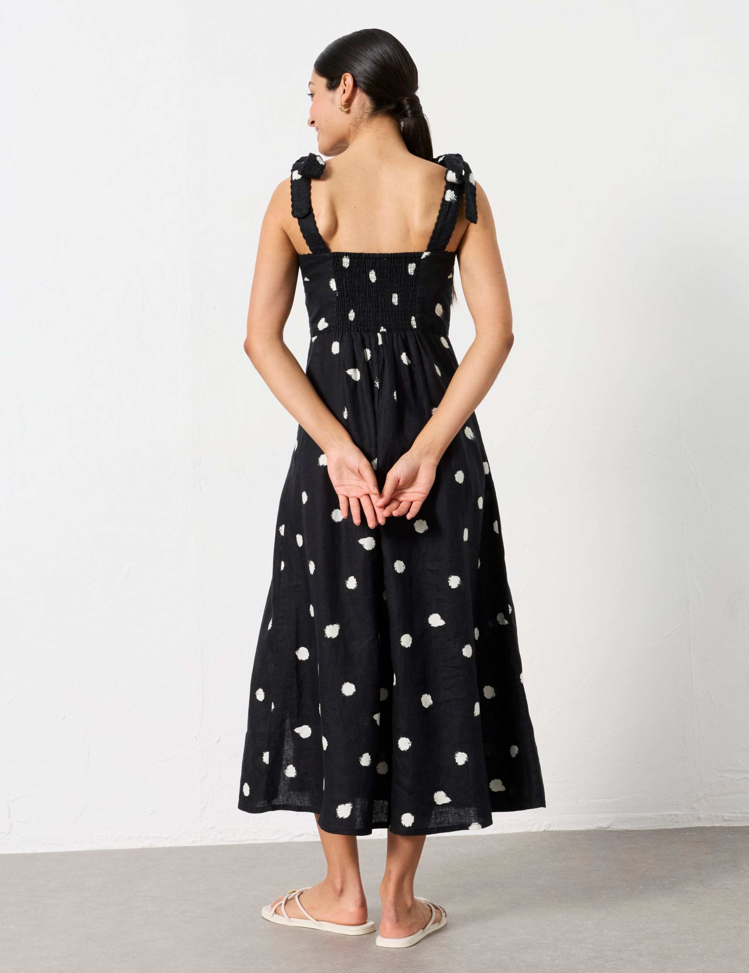 Pure Linen Polka Dot Square Neck Midi Dress 5 of 7