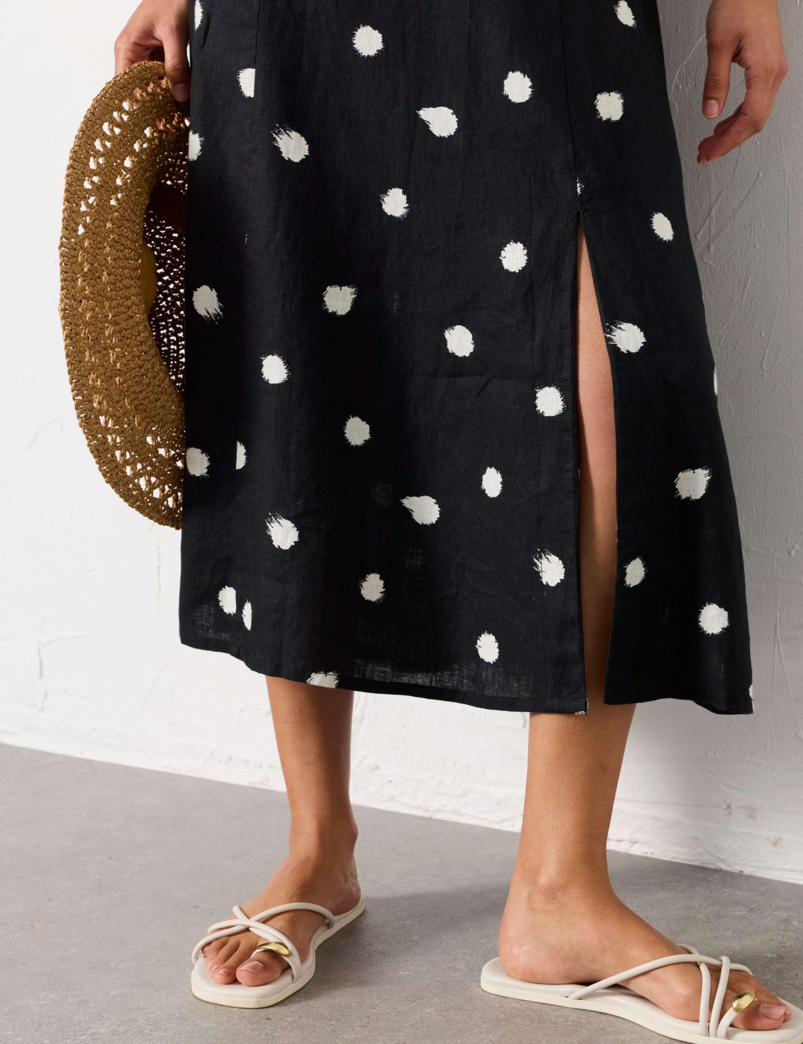 Pure Linen Polka Dot Square Neck Midi Dress 6 of 7