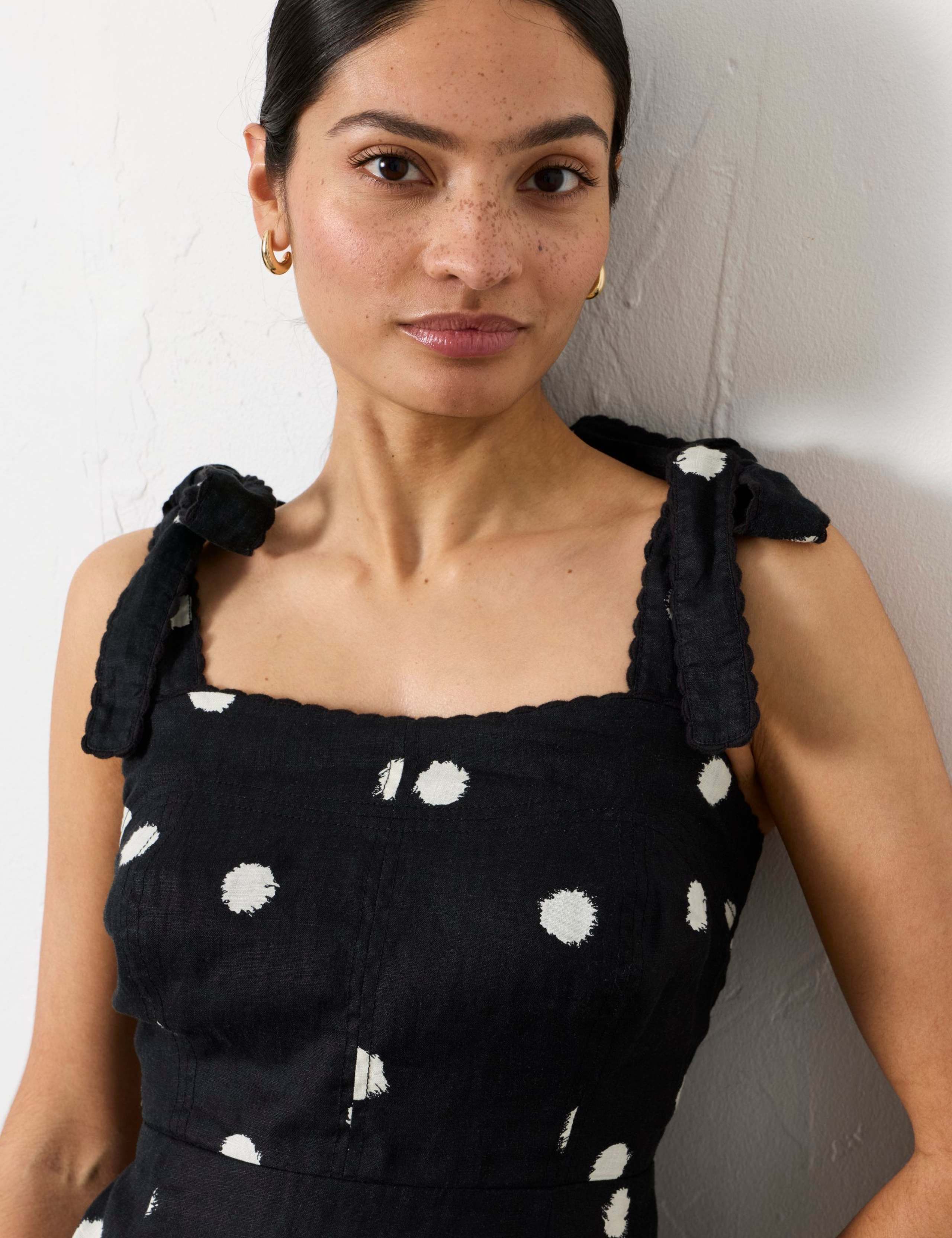 Pure Linen Polka Dot Square Neck Midi Dress 7 of 7