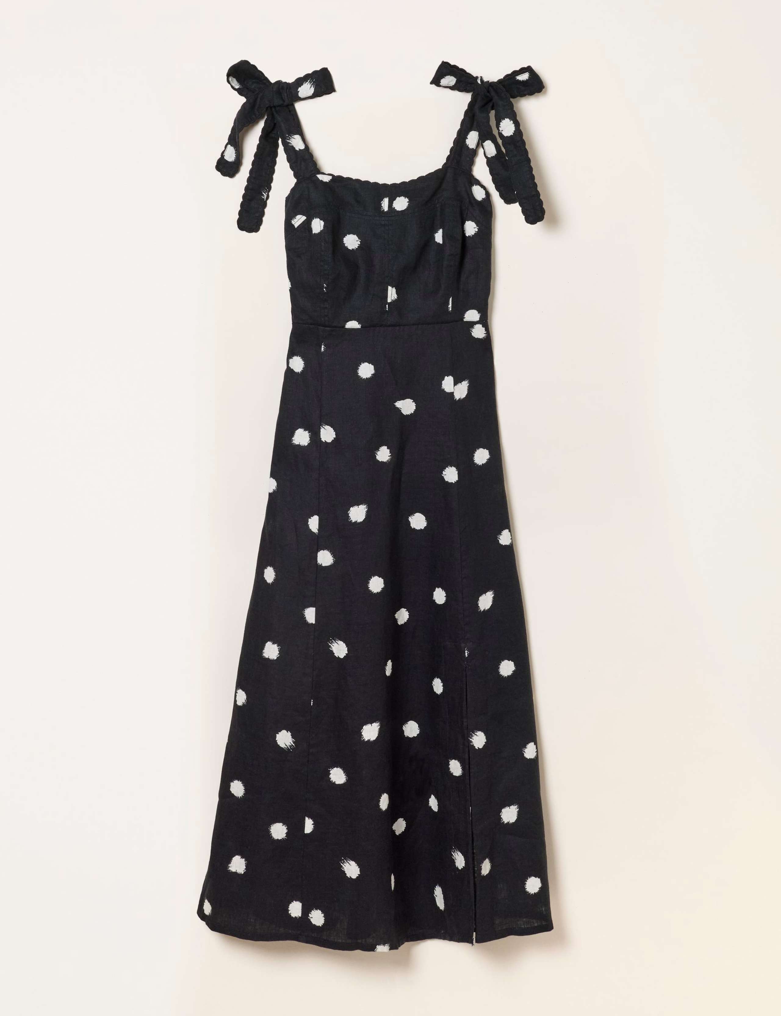 Pure Linen Polka Dot Square Neck Midi Dress 2 of 7