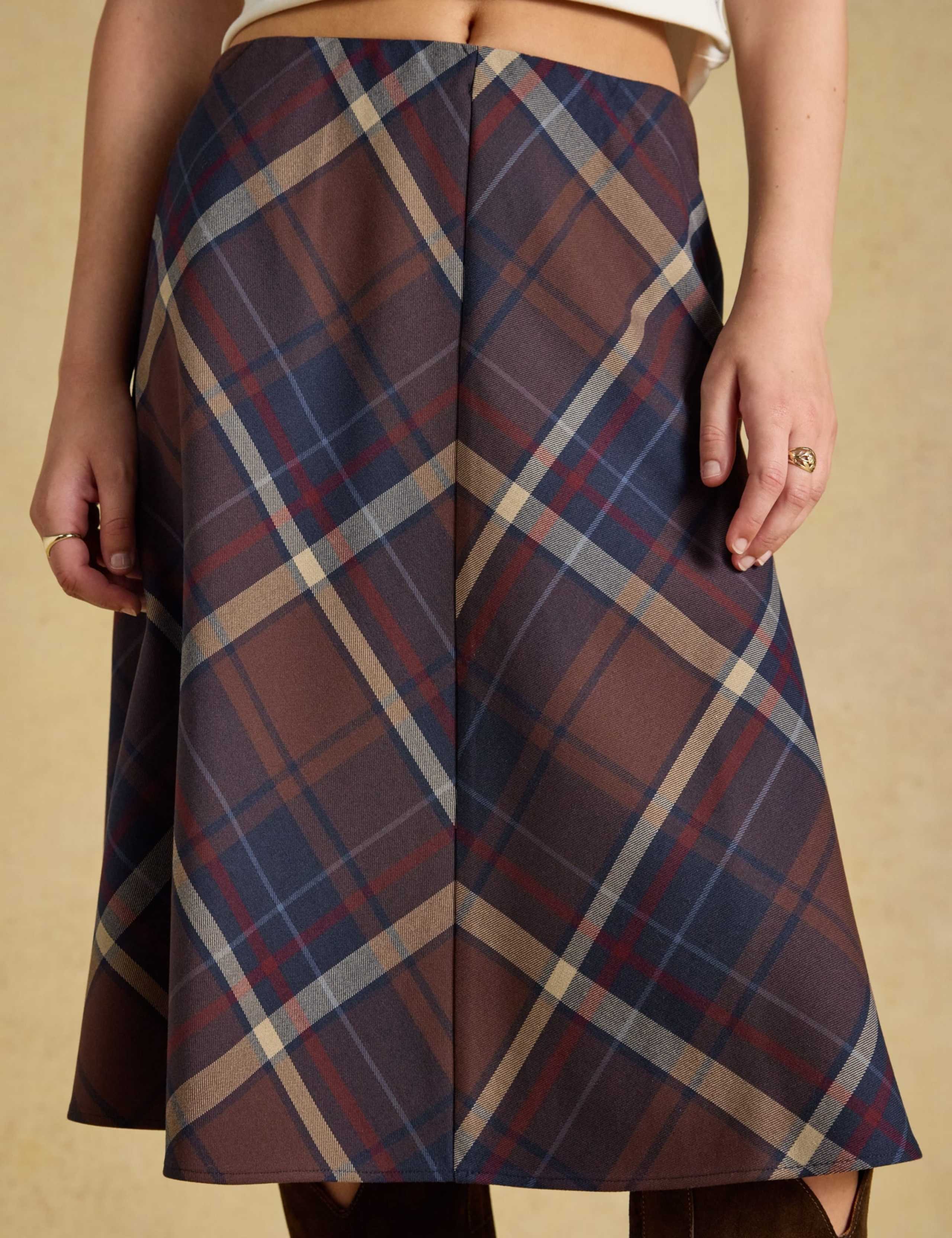 Checked Panel Knee Length A Line Skirt 2 of 7