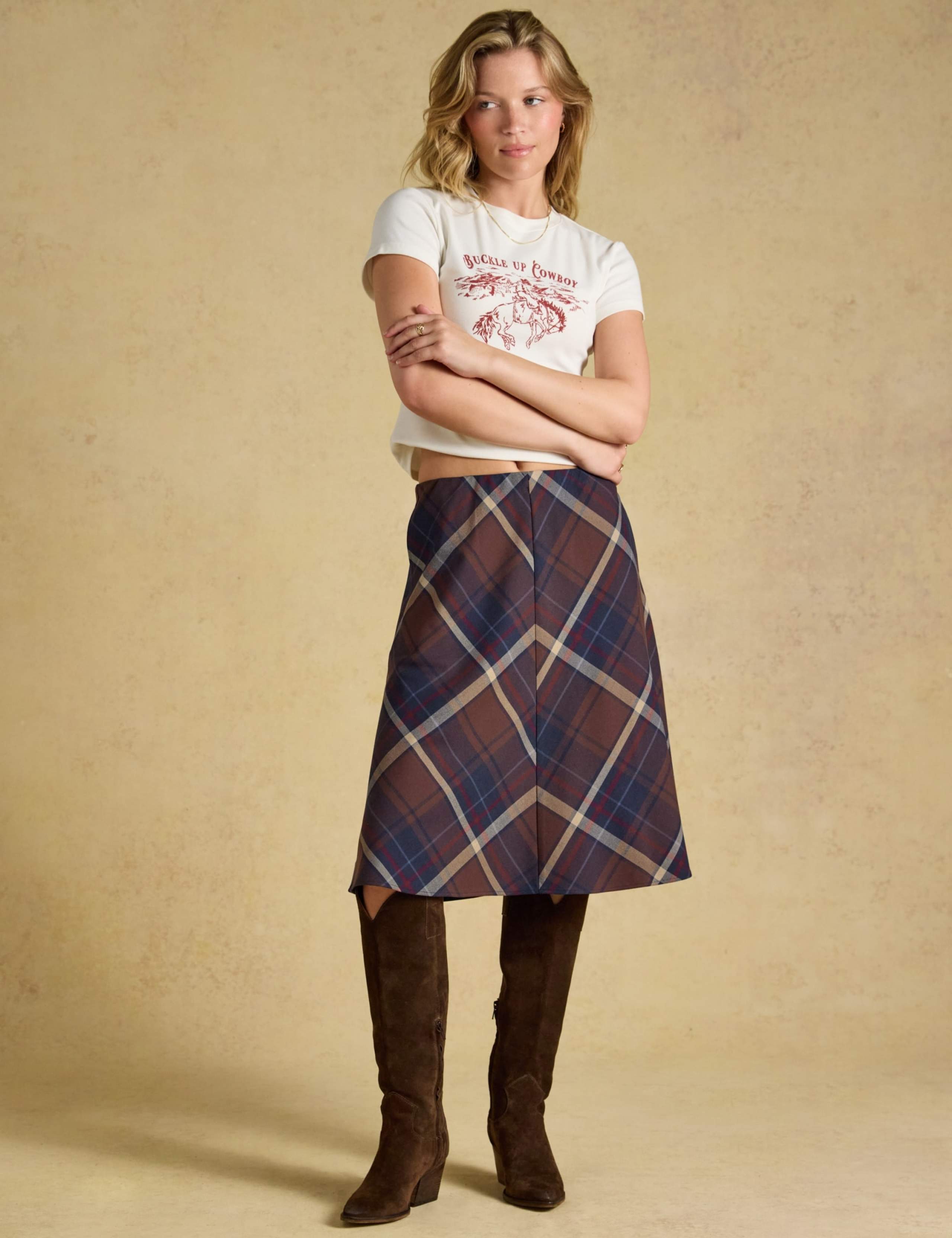 Checked Panel Knee Length A Line Skirt 5 of 7