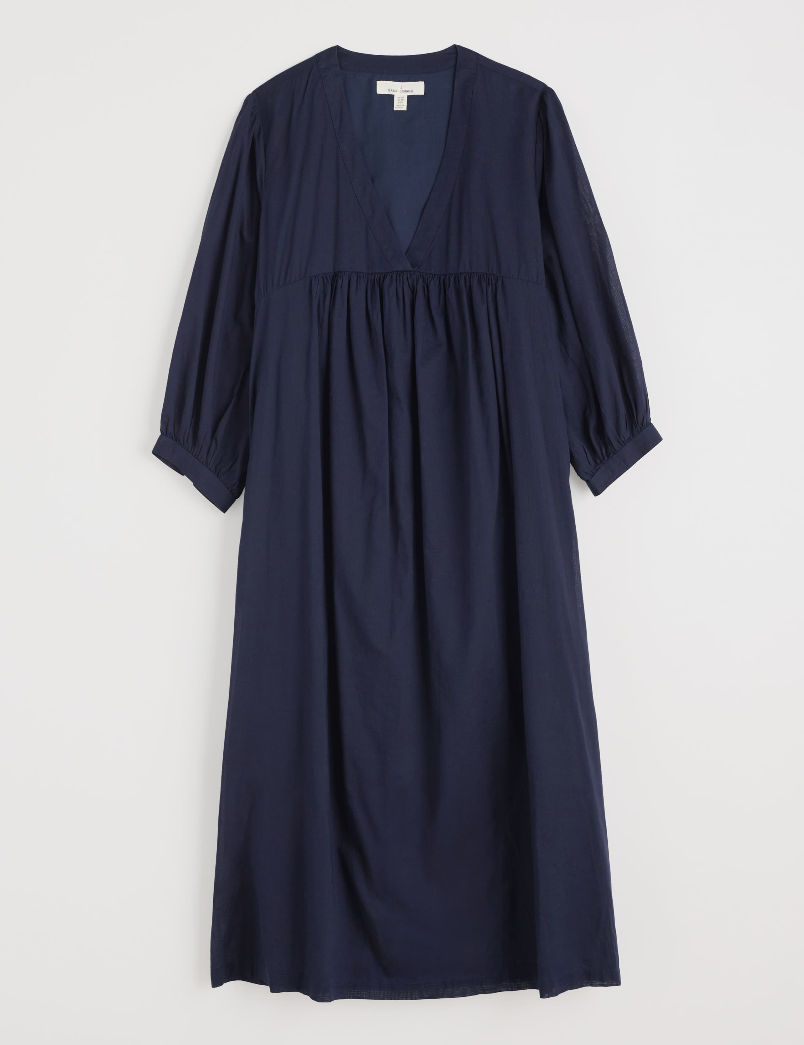 Pure Cotton V-Neck Empire Line Midi Waisted Dress 2 of 5