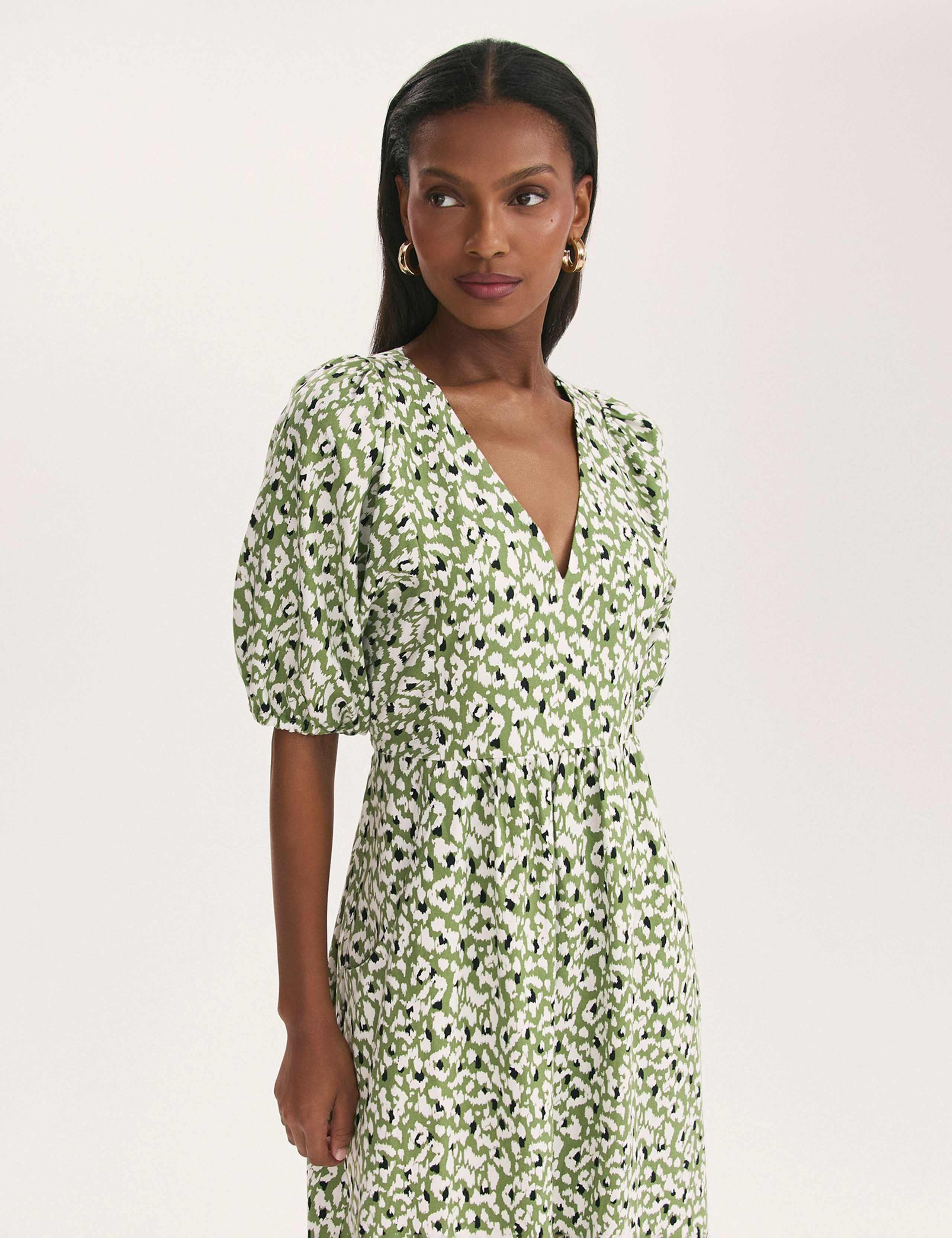 Pure Cotton Animal Print Midi Waisted Dress 3 of 4