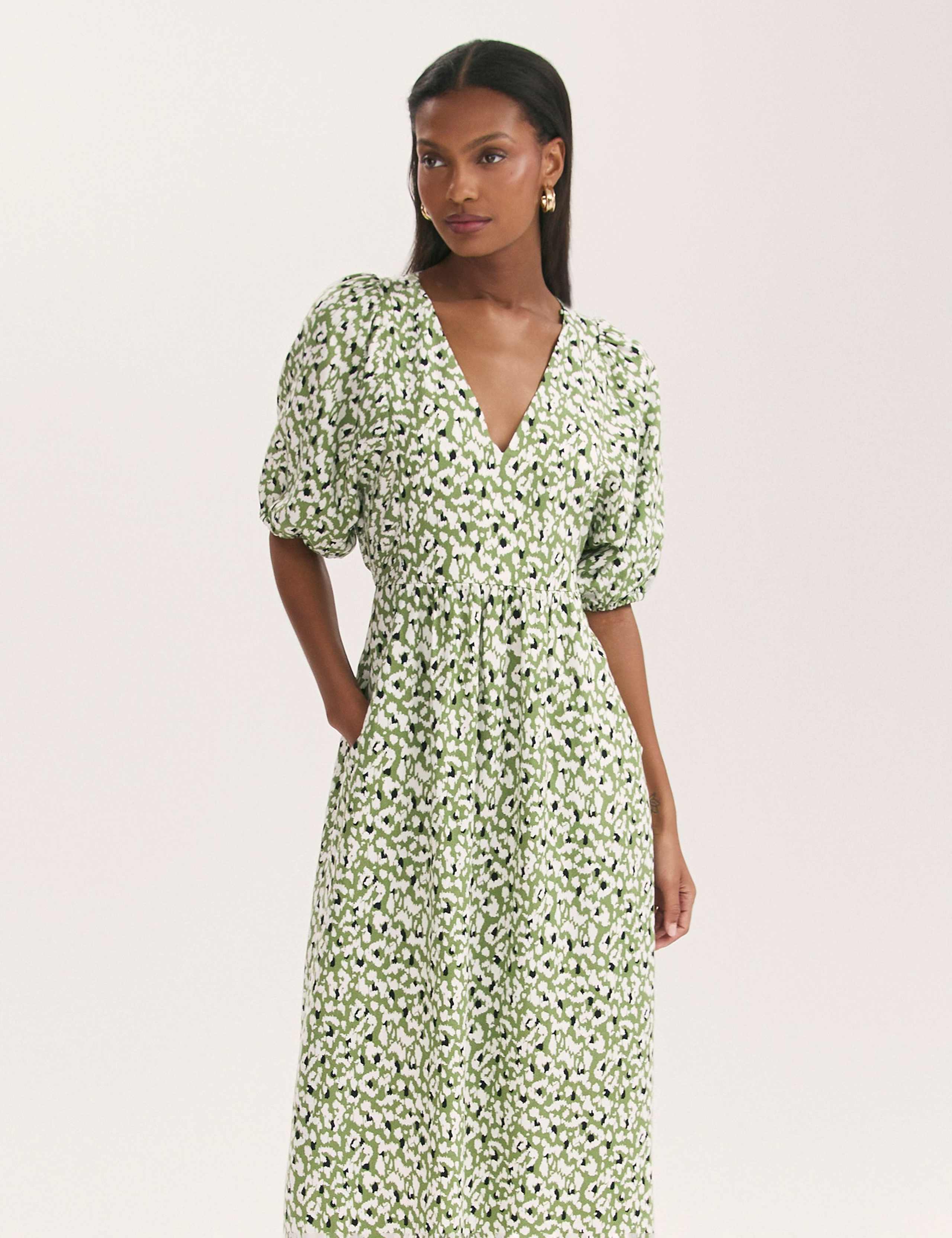 Pure Cotton Animal Print Midi Waisted Dress 4 of 4