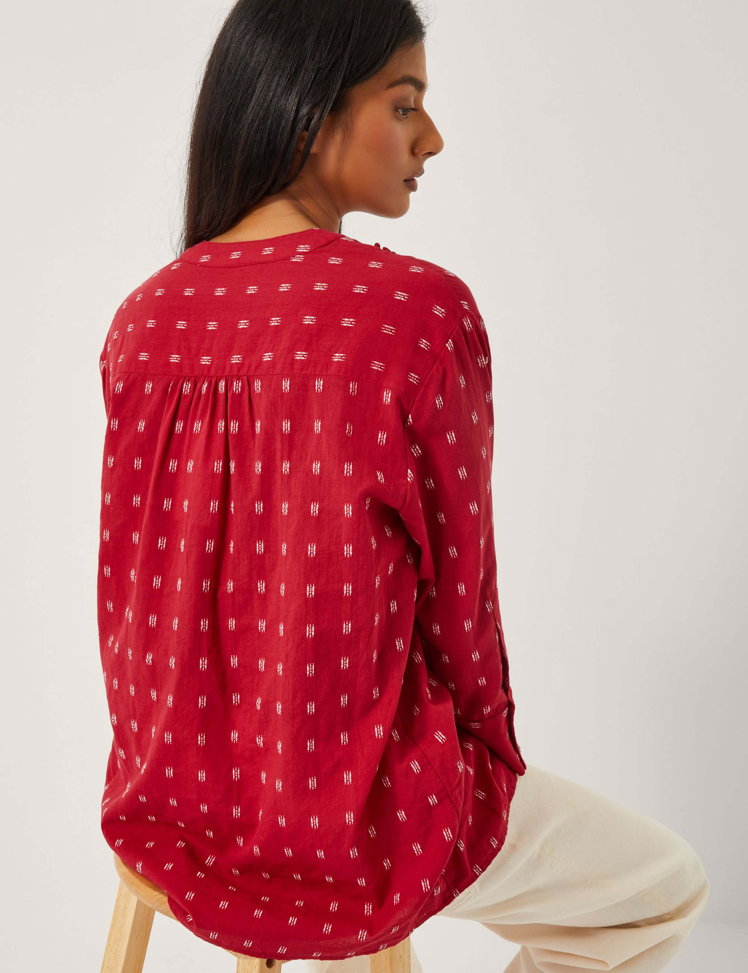 Pure Cotton Crew Neck Embroidered Blouse 3 of 4