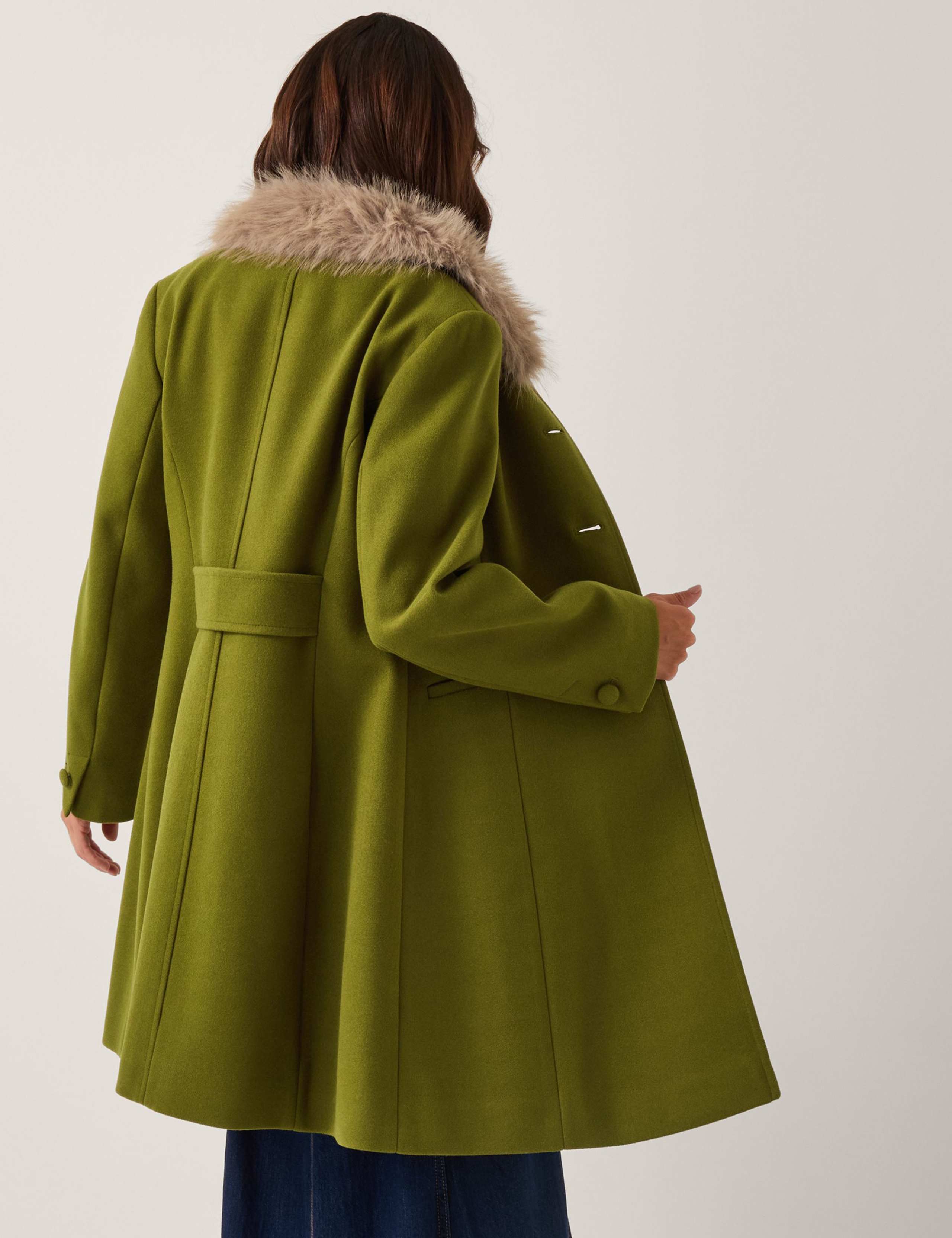 Wool Blend Faux Fur Collar Longline Coat 2 of 4