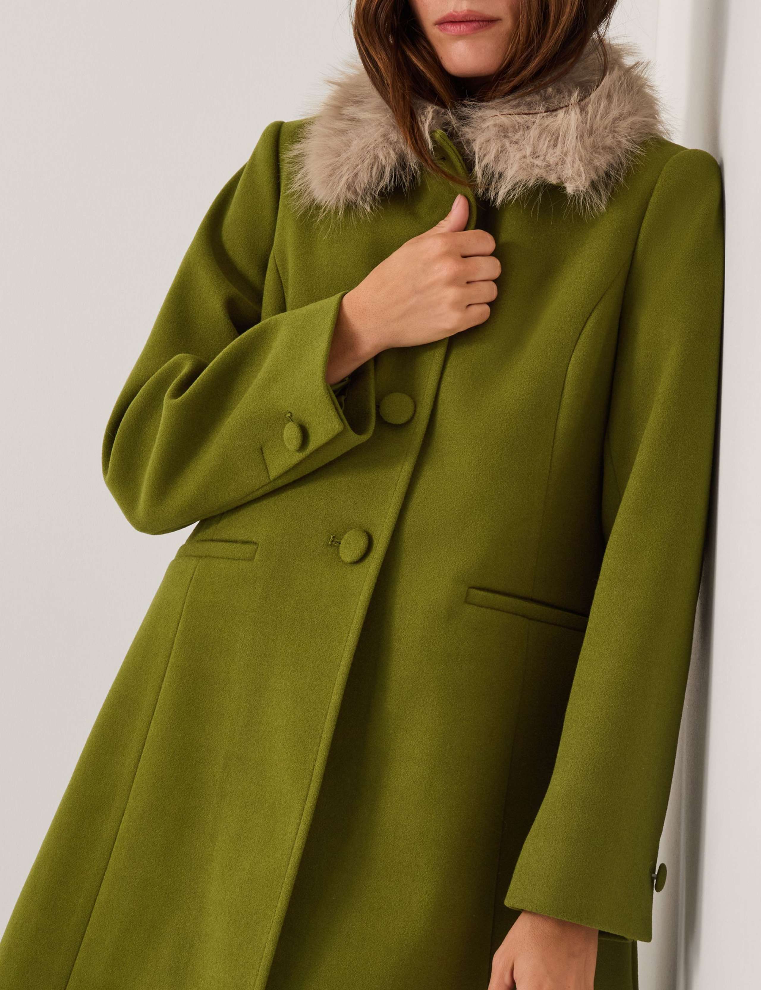 Wool Blend Faux Fur Collar Longline Coat 3 of 4