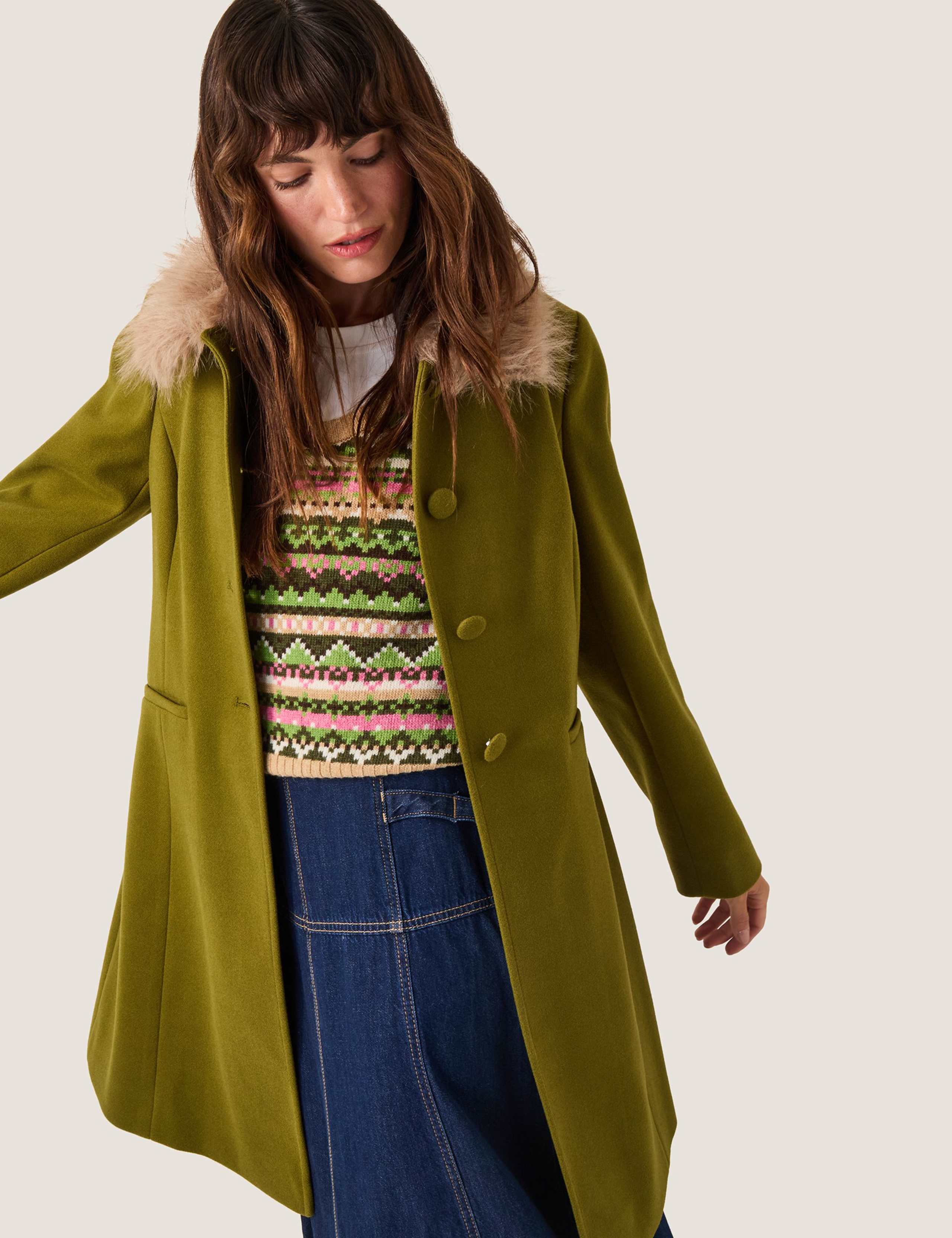 Wool Blend Faux Fur Collar Longline Coat 4 of 4