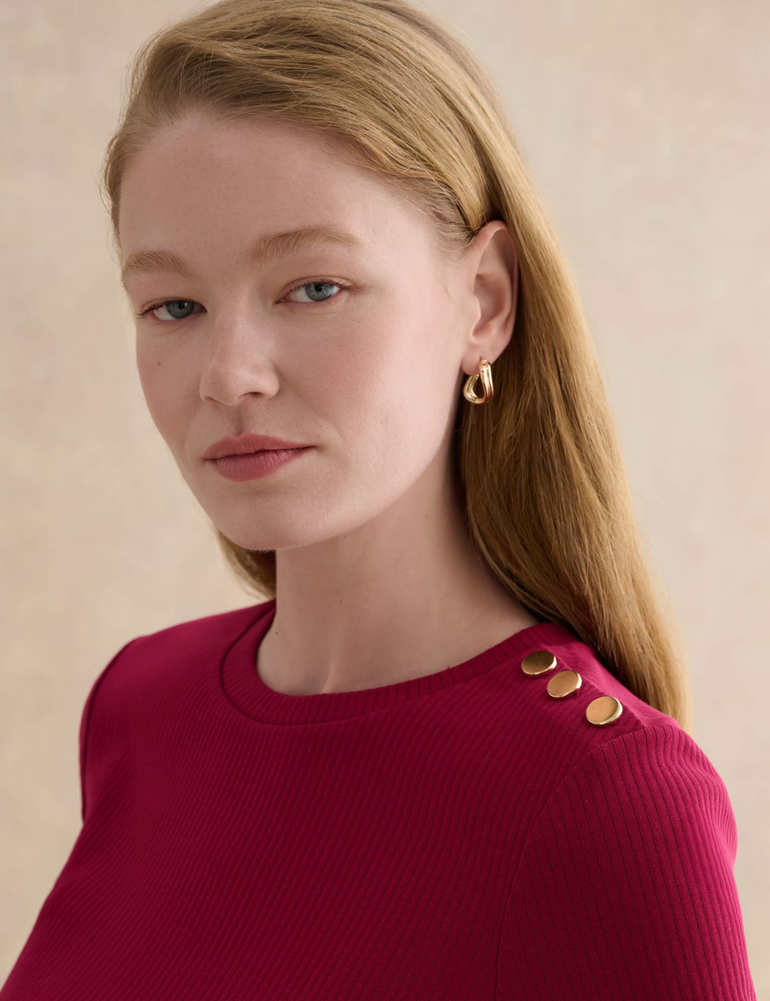 Cotton Blend Ribbed Button Detail Top 5 of 5