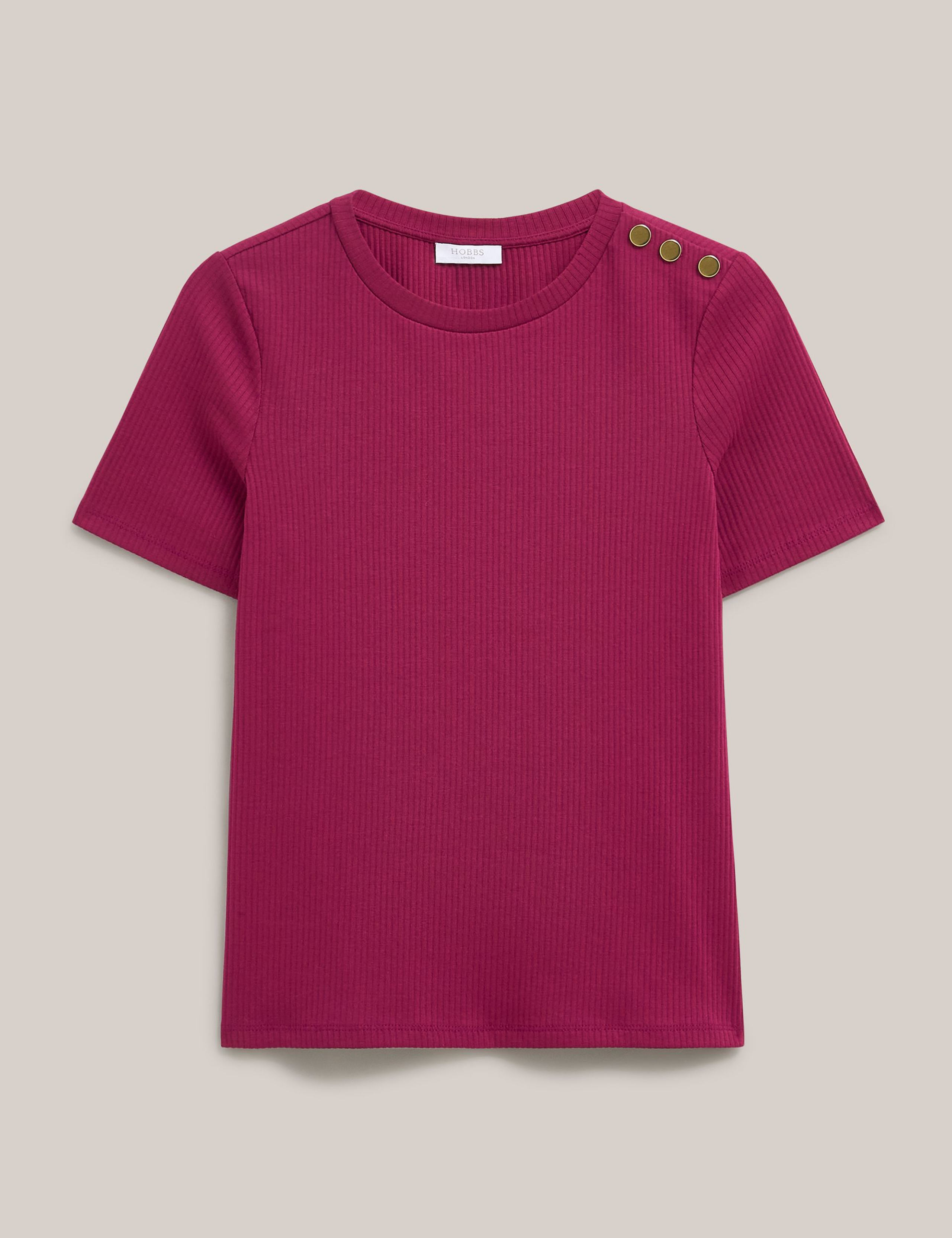 Cotton Blend Ribbed Button Detail Top 2 of 5