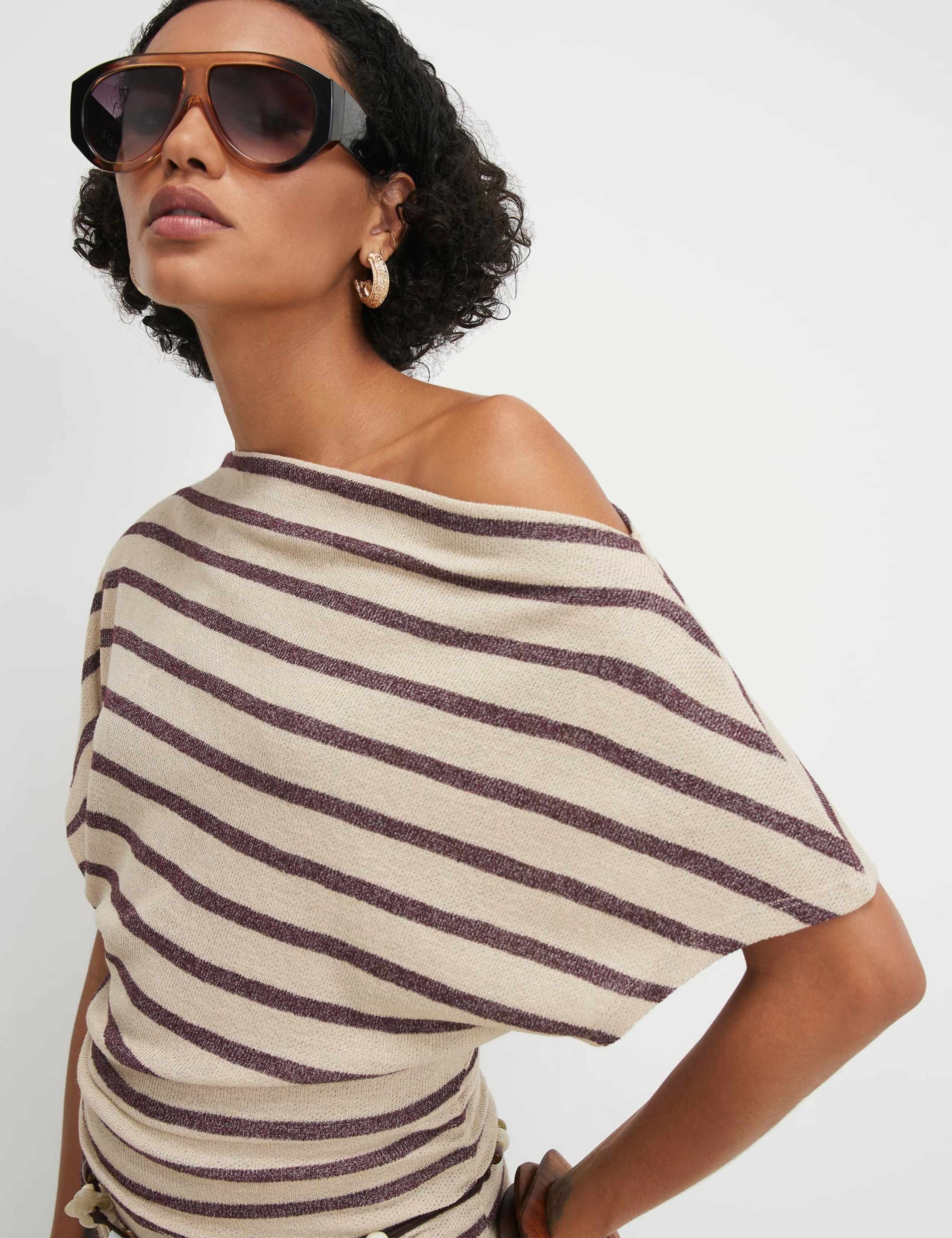 Striped Off The Shoulder T-Shirt 2 of 4