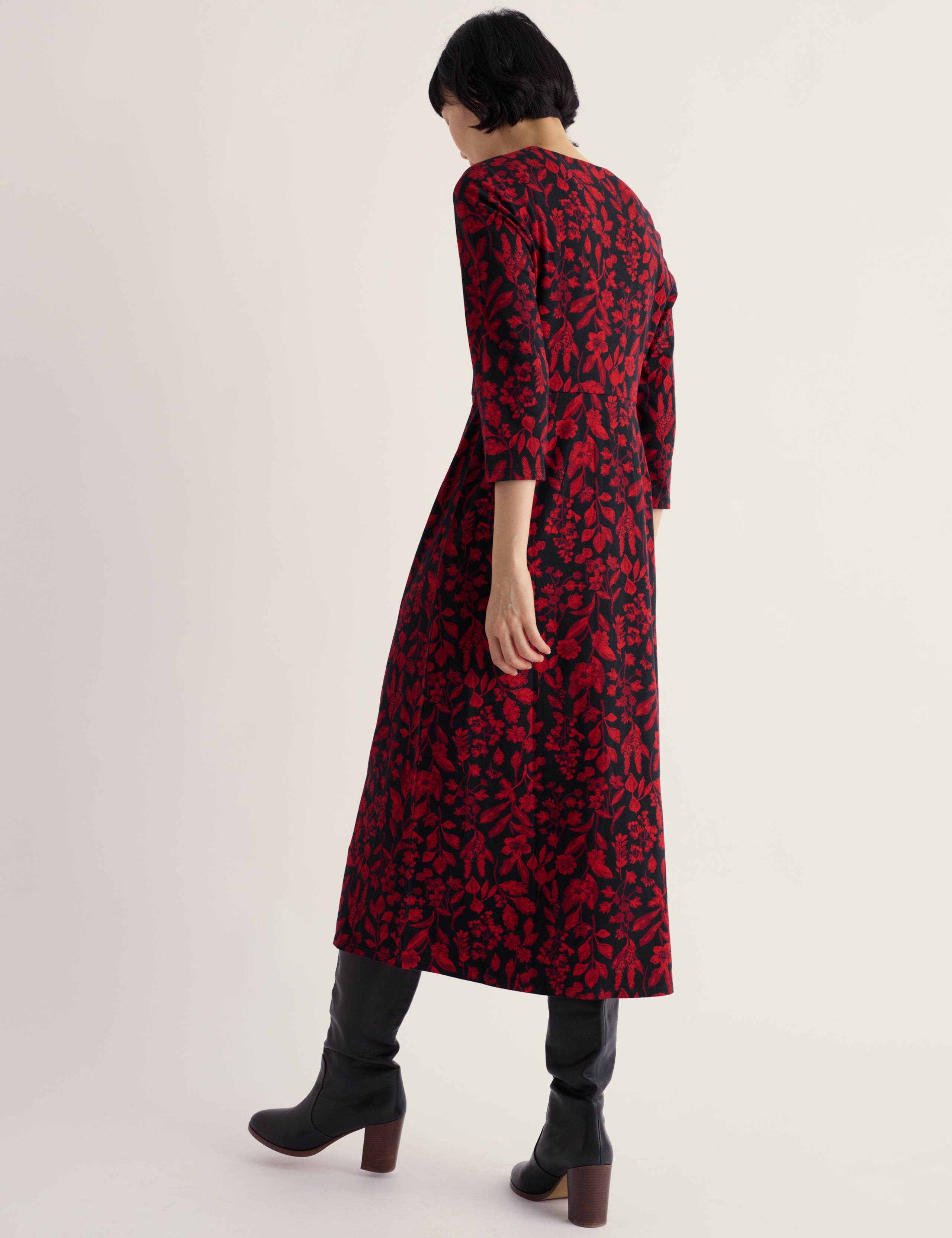 Cotton Rich Floral Square Neck Midi Waisted Dress 4 of 5