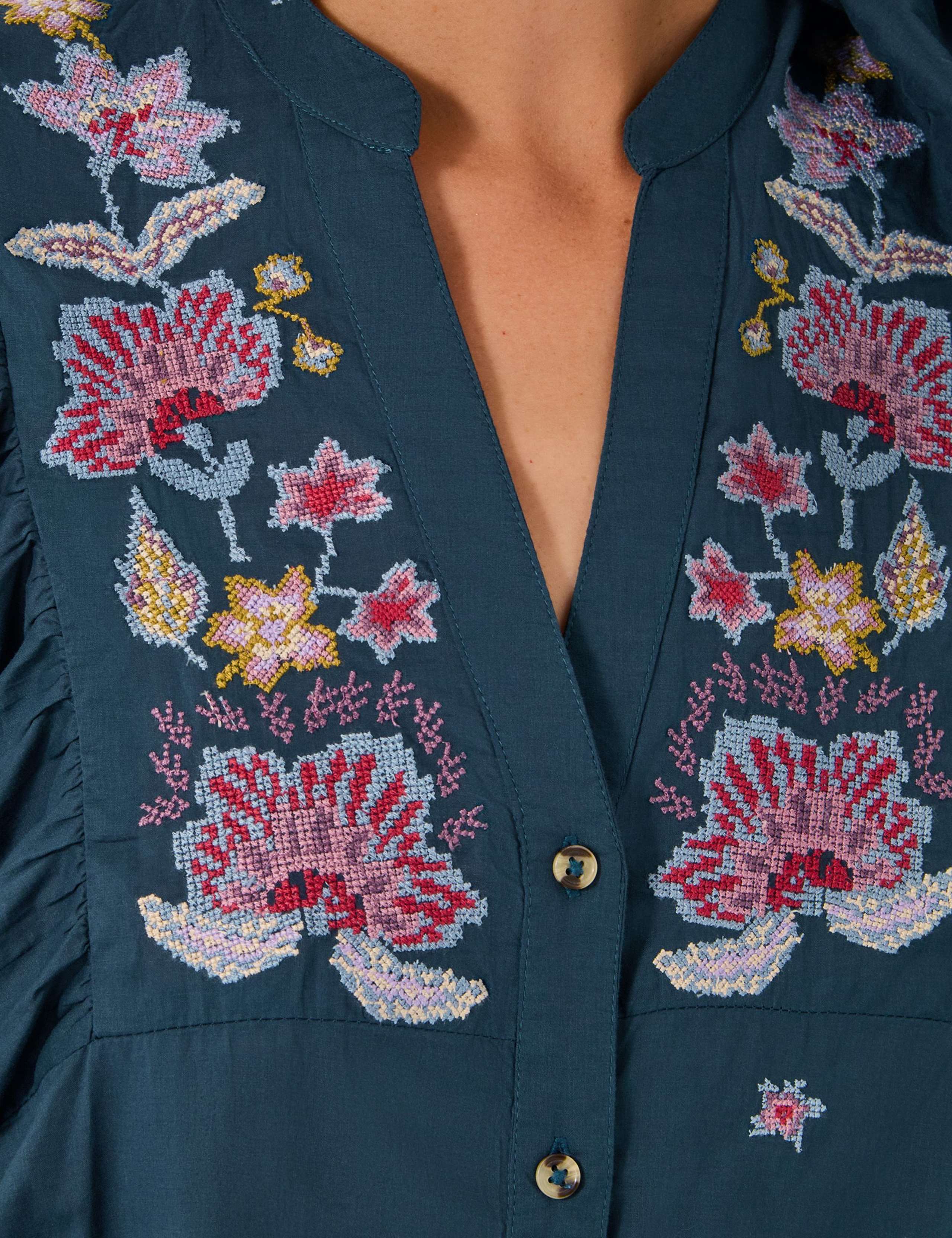 Pure Cotton V-Neck Embroidered Blouse 3 of 4