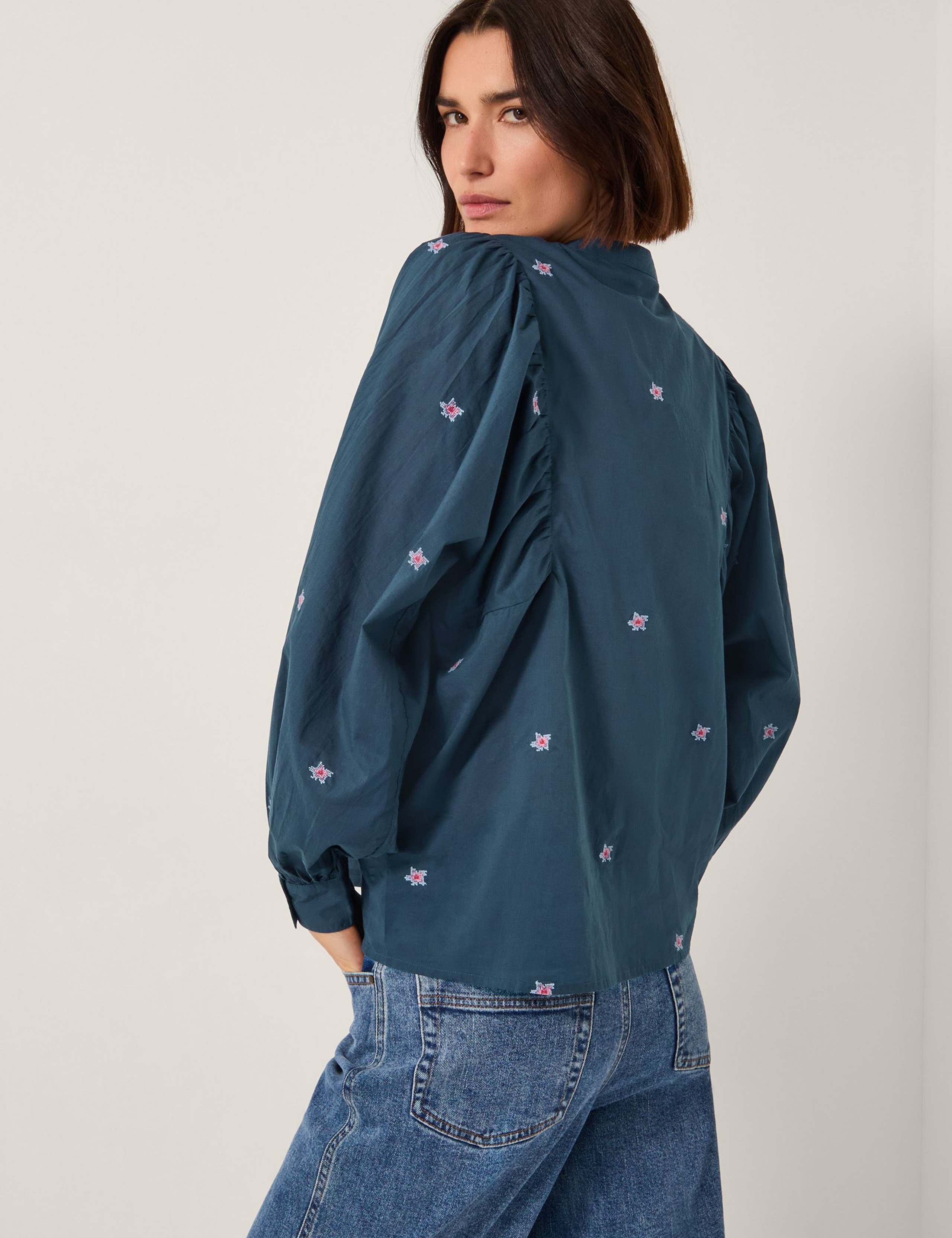 Pure Cotton V-Neck Embroidered Blouse 4 of 4