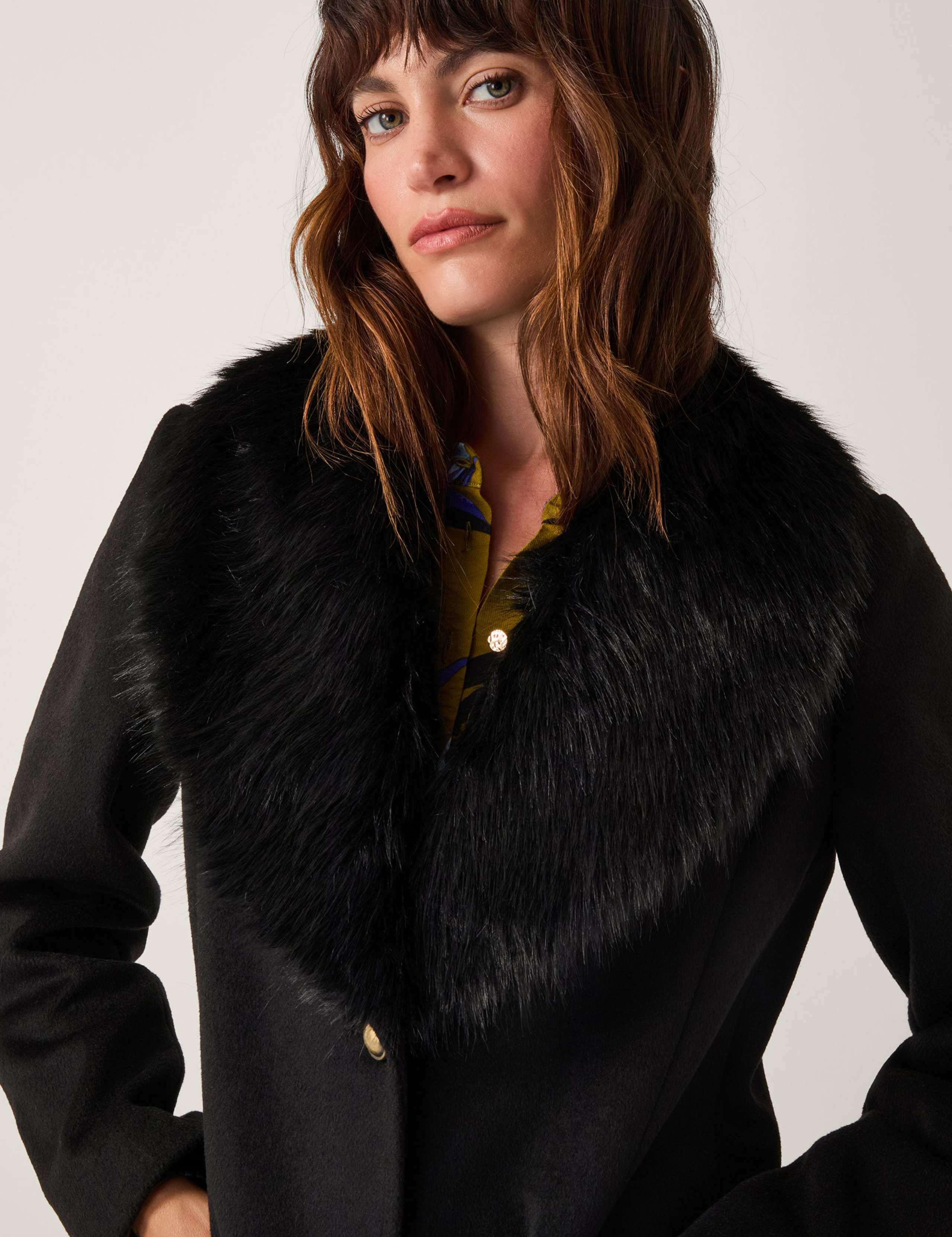 Wool Blend Faux Fur Collar Overcoat 2 of 4