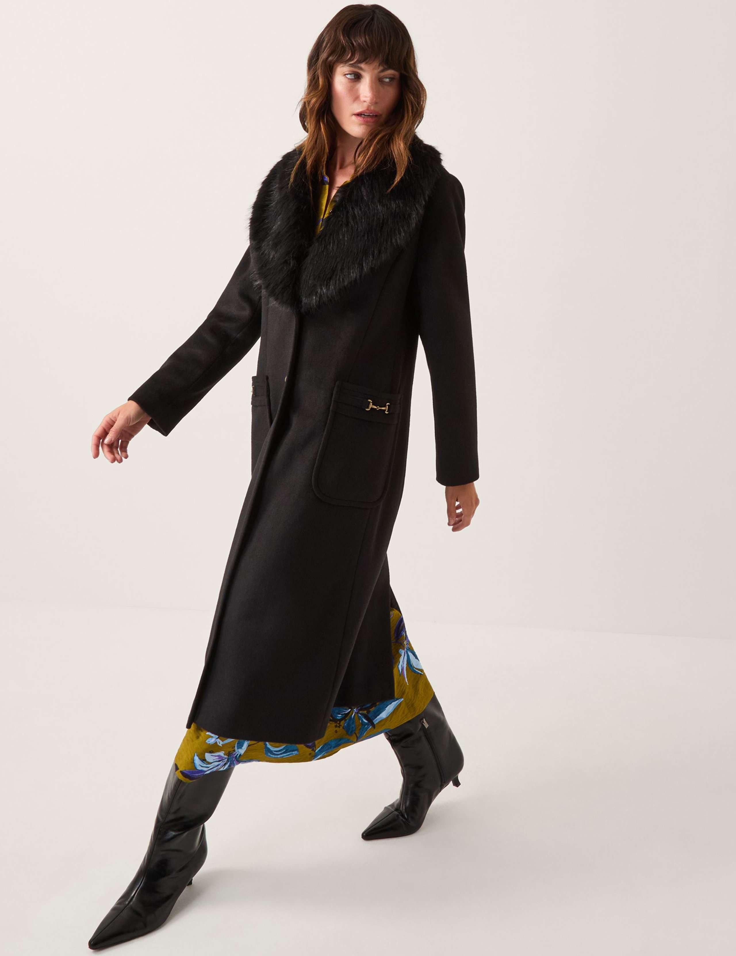 Wool Blend Faux Fur Collar Overcoat 4 of 4