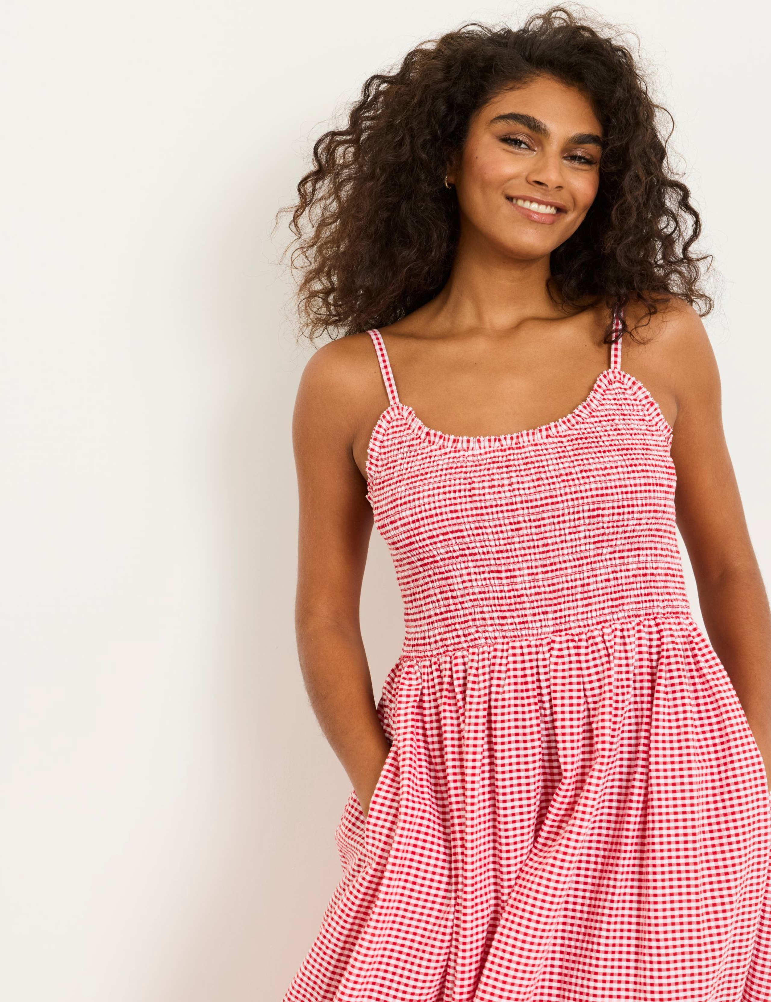 Pure Cotton Gingham Strappy Midi Waisted Dress 3 of 6