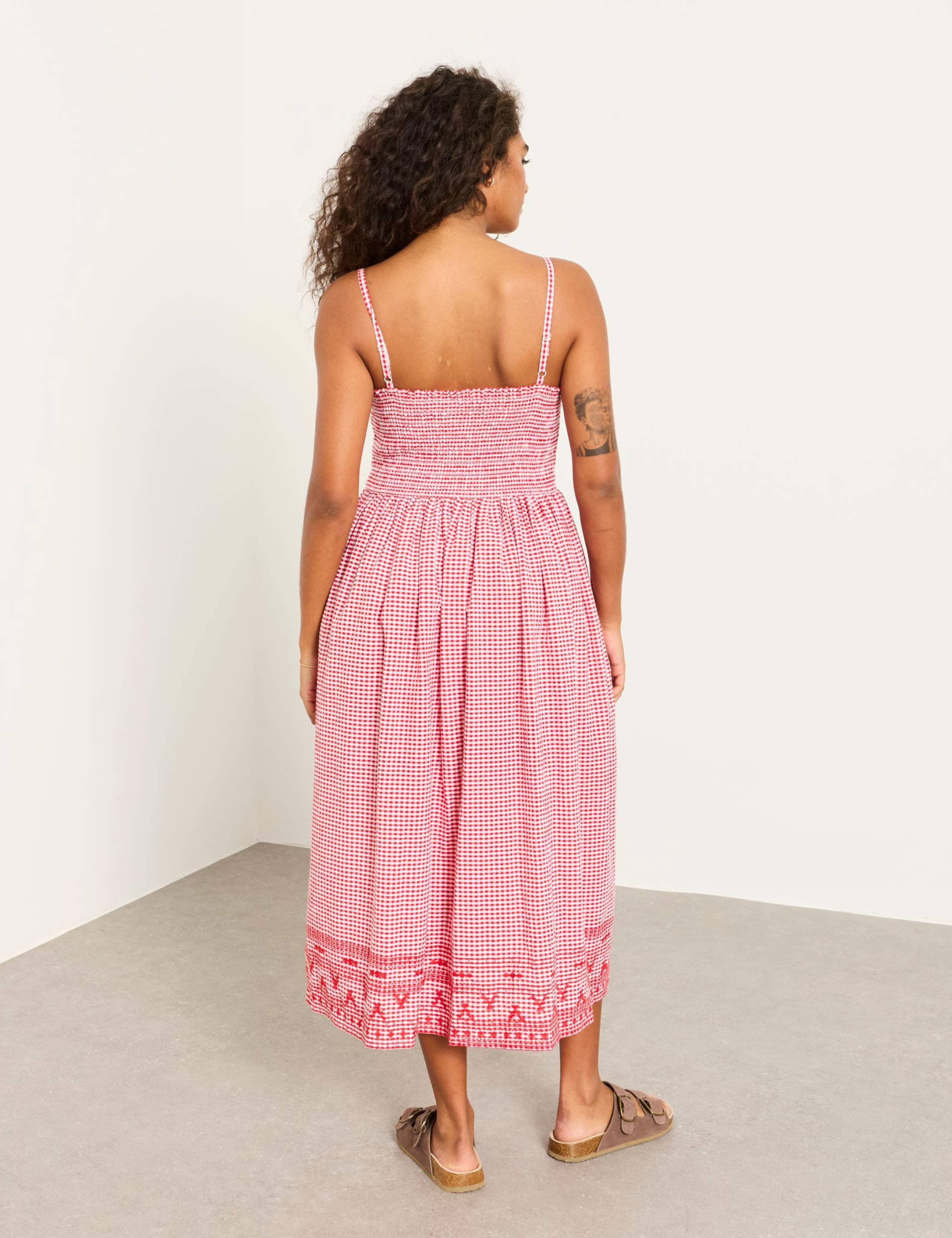 Pure Cotton Gingham Strappy Midi Waisted Dress 4 of 6
