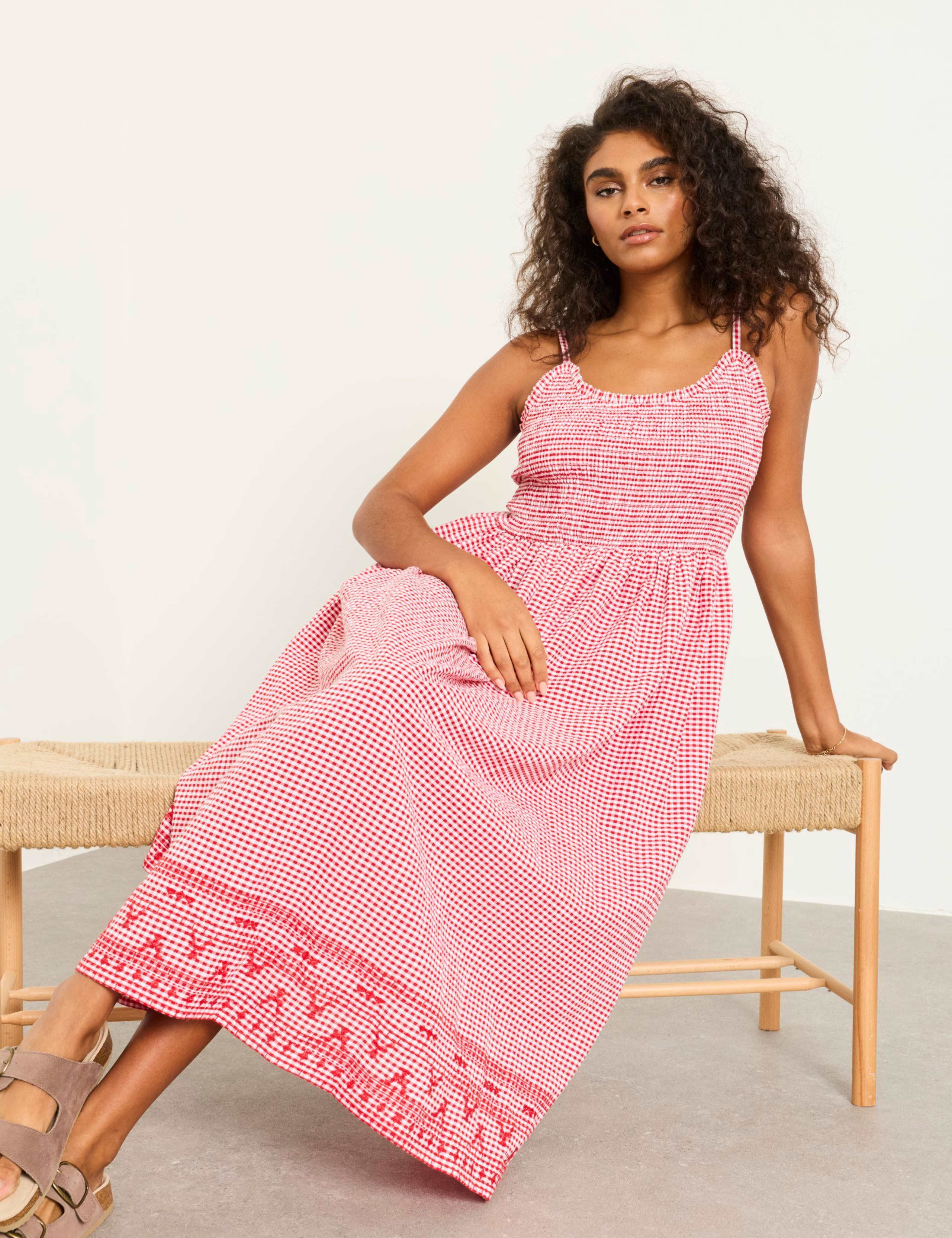 Pure Cotton Gingham Strappy Midi Waisted Dress 5 of 6