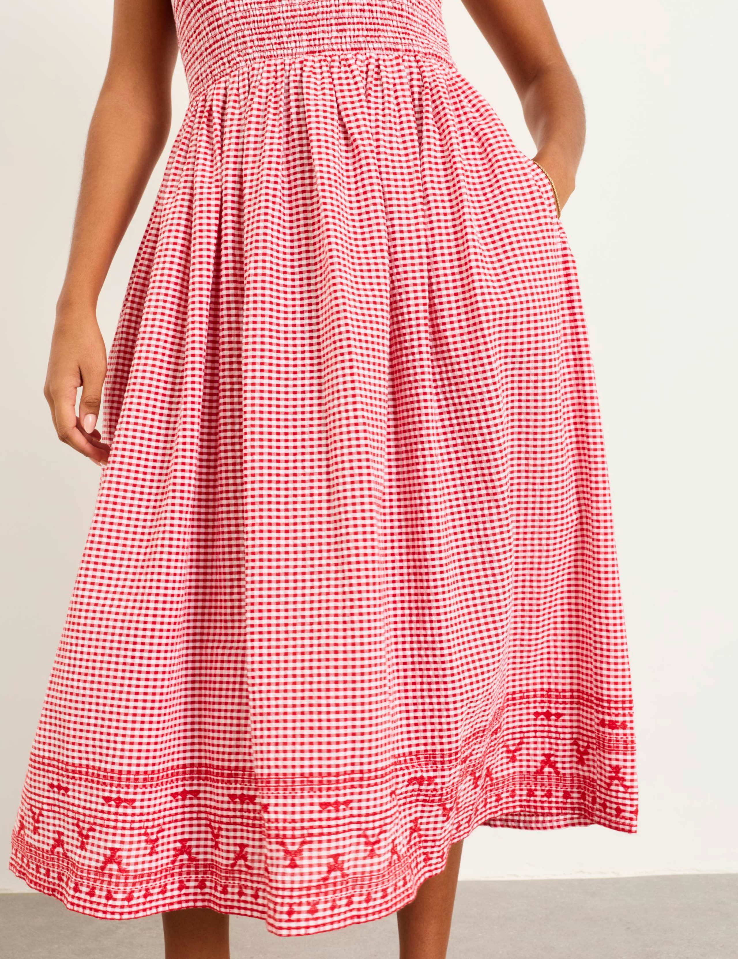 Pure Cotton Gingham Strappy Midi Waisted Dress 6 of 6
