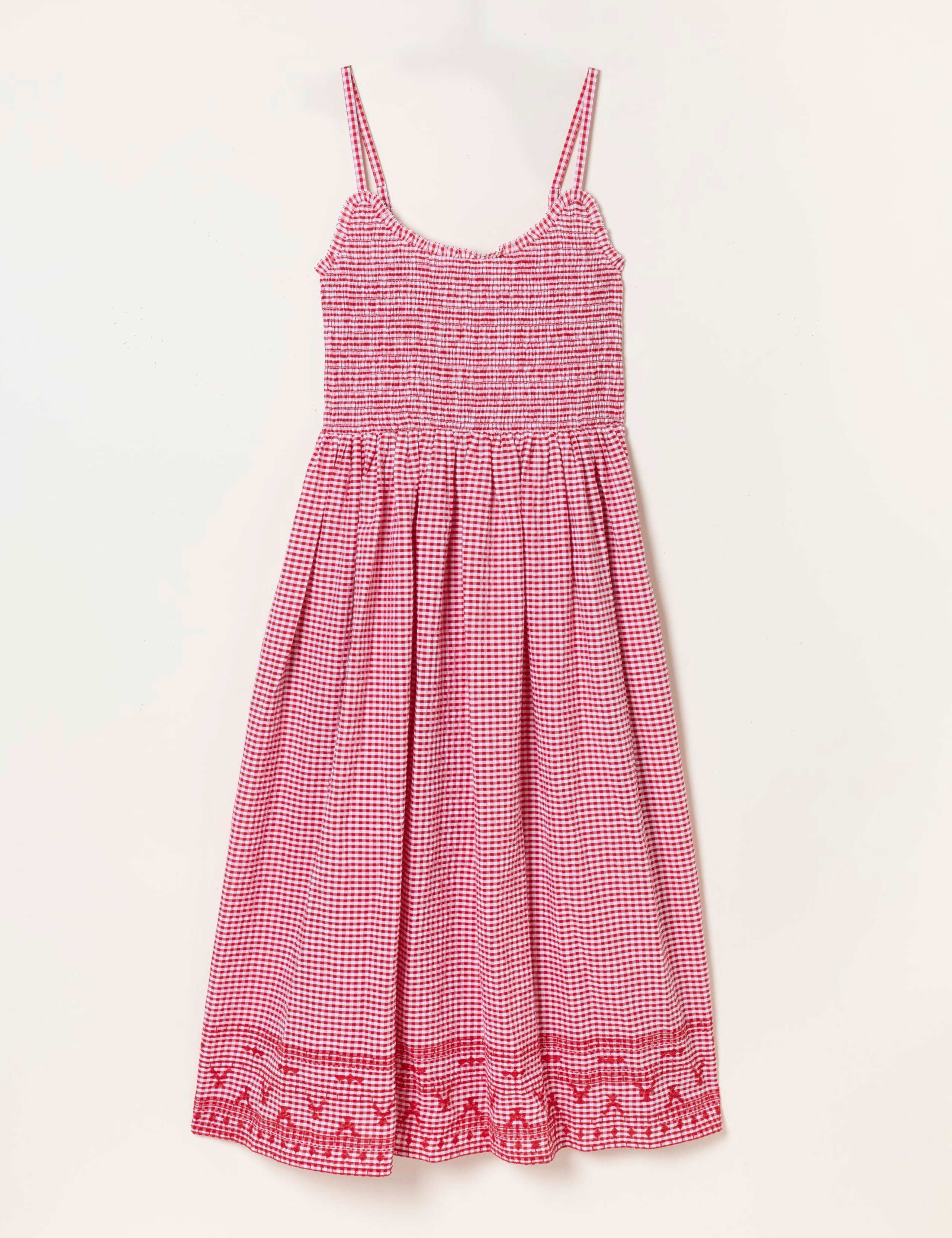 Pure Cotton Gingham Strappy Midi Waisted Dress 2 of 6
