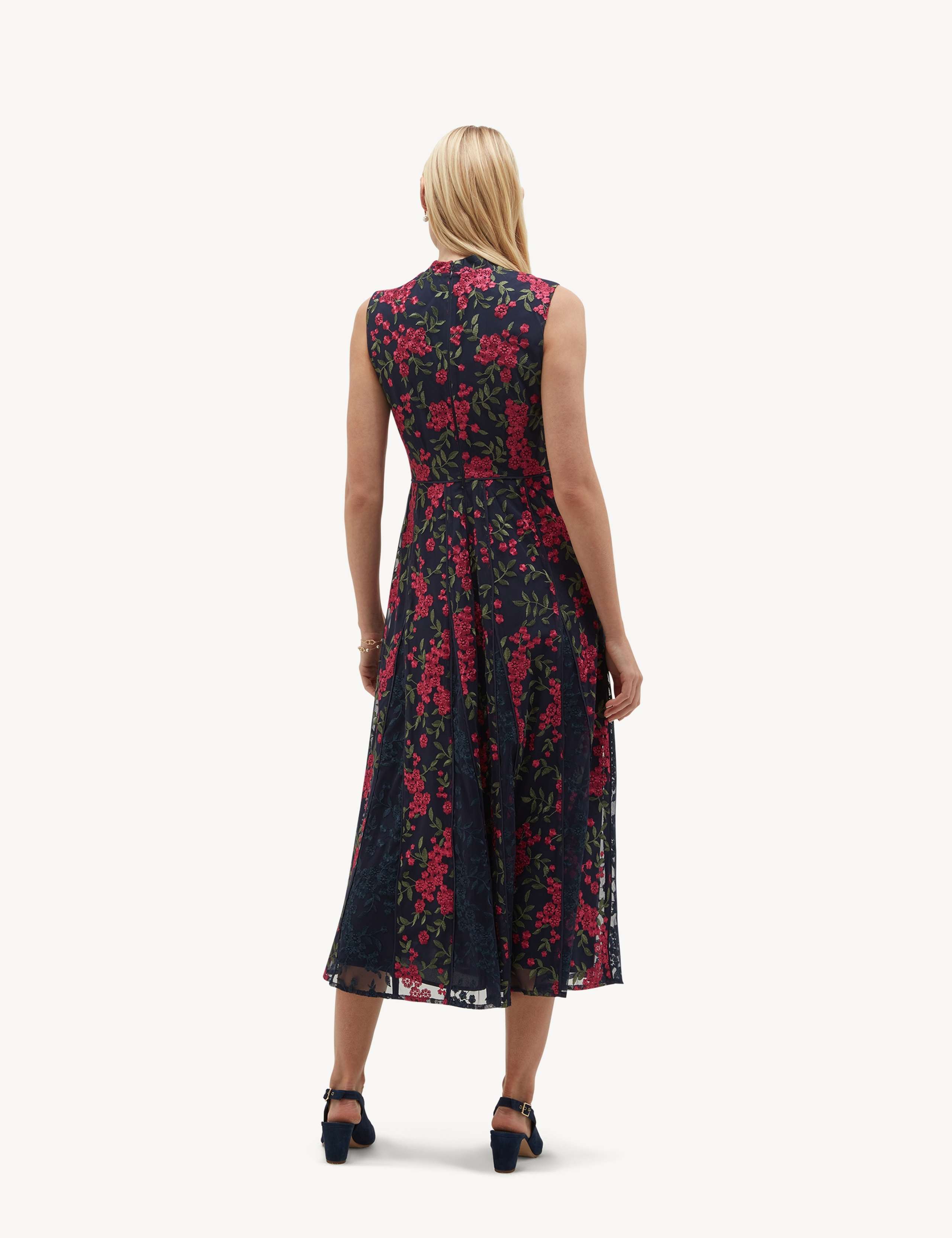 Floral Embroidered V Neck Midi Skater Dress 4 of 6