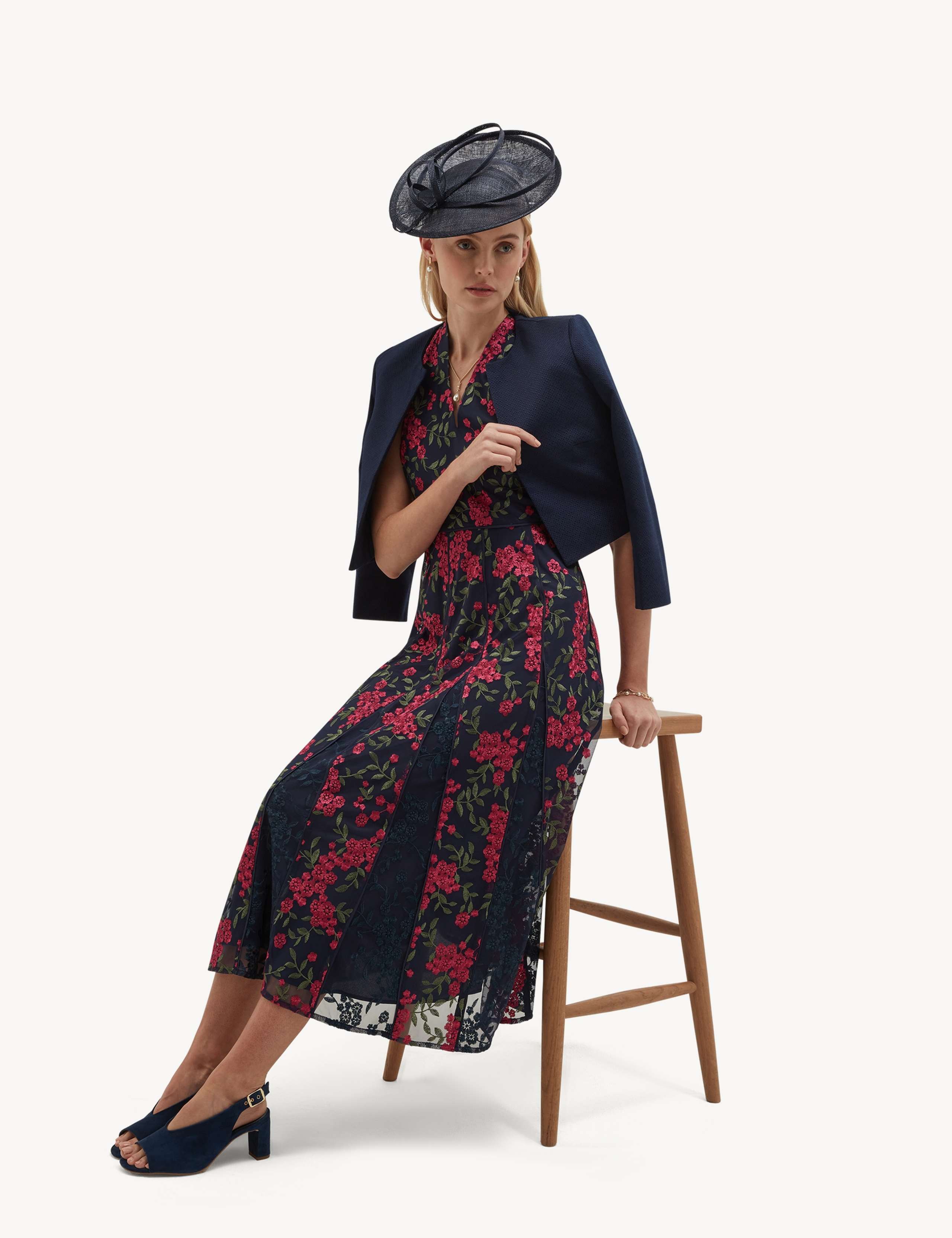 Floral Embroidered V Neck Midi Skater Dress 5 of 6