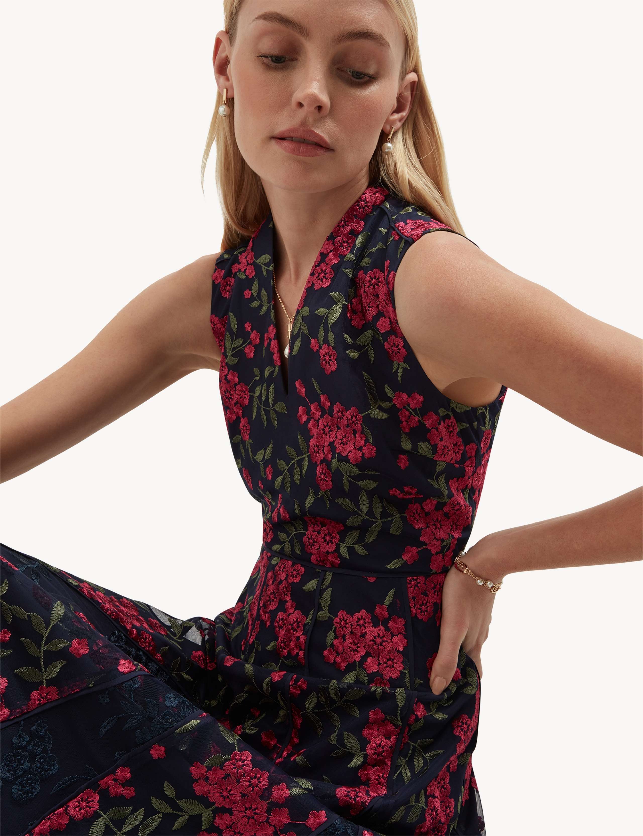 Floral Embroidered V Neck Midi Skater Dress 6 of 6