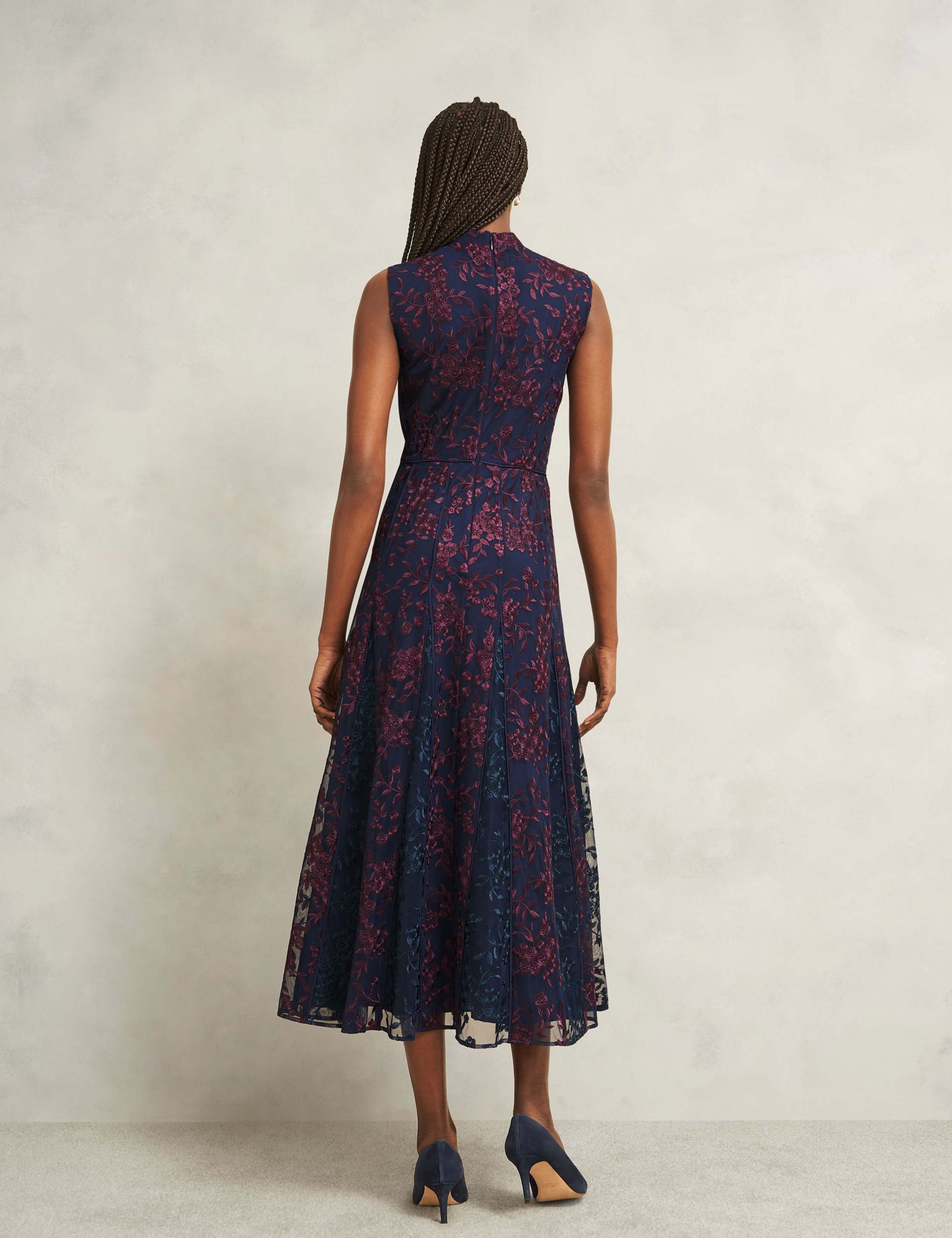 Floral Embroidered V Neck Midi Skater Dress 3 of 5