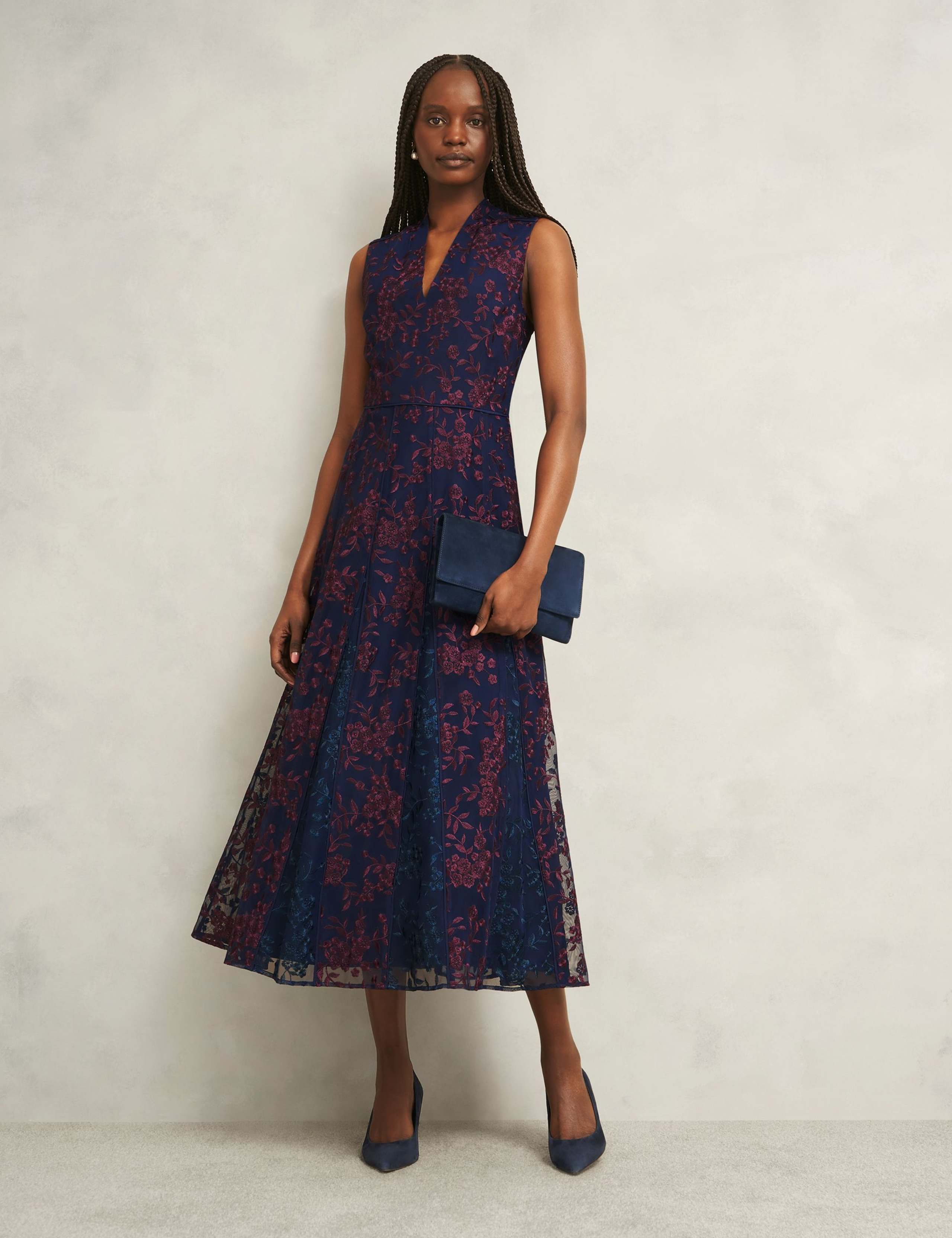 Floral Embroidered V Neck Midi Skater Dress 4 of 5