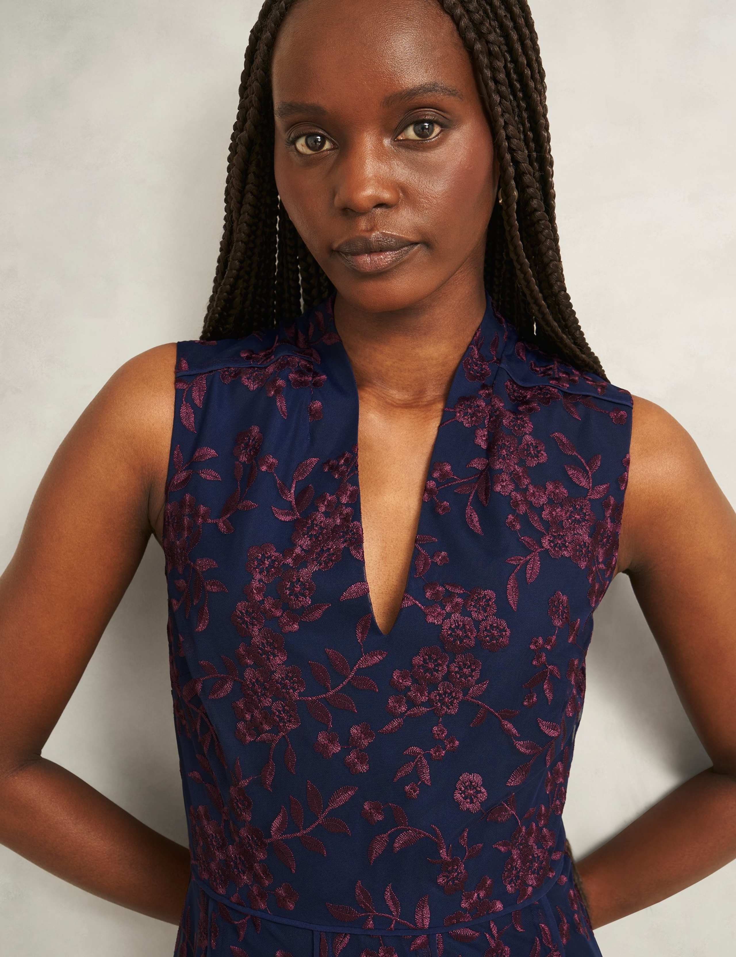 Floral Embroidered V Neck Midi Skater Dress 5 of 5