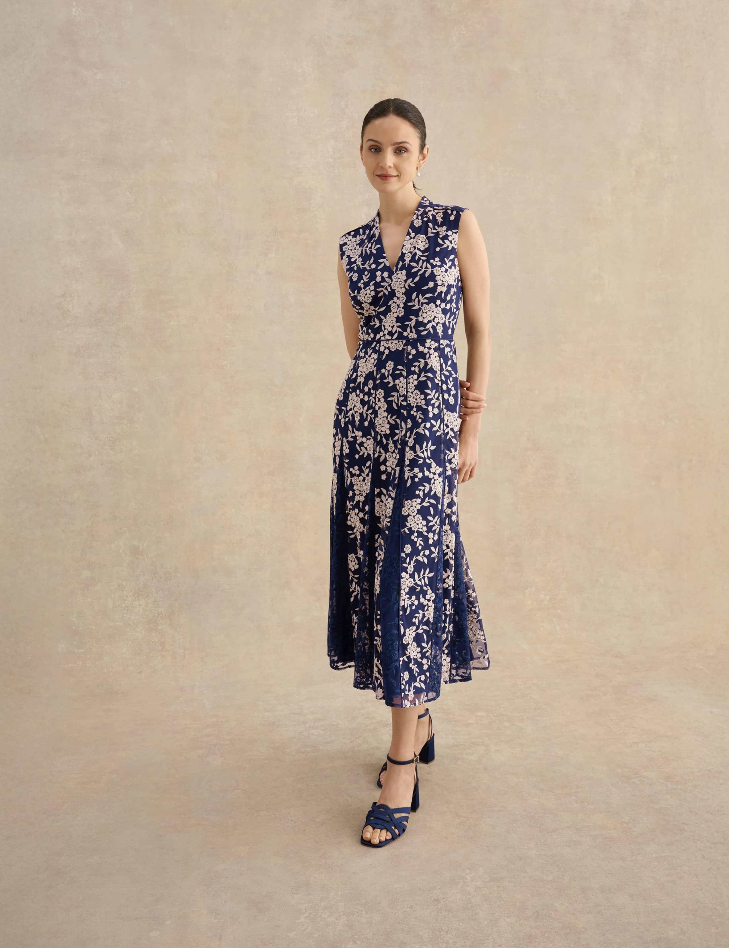 Floral Embroidered V Neck Midi Skater Dress 1 of 5