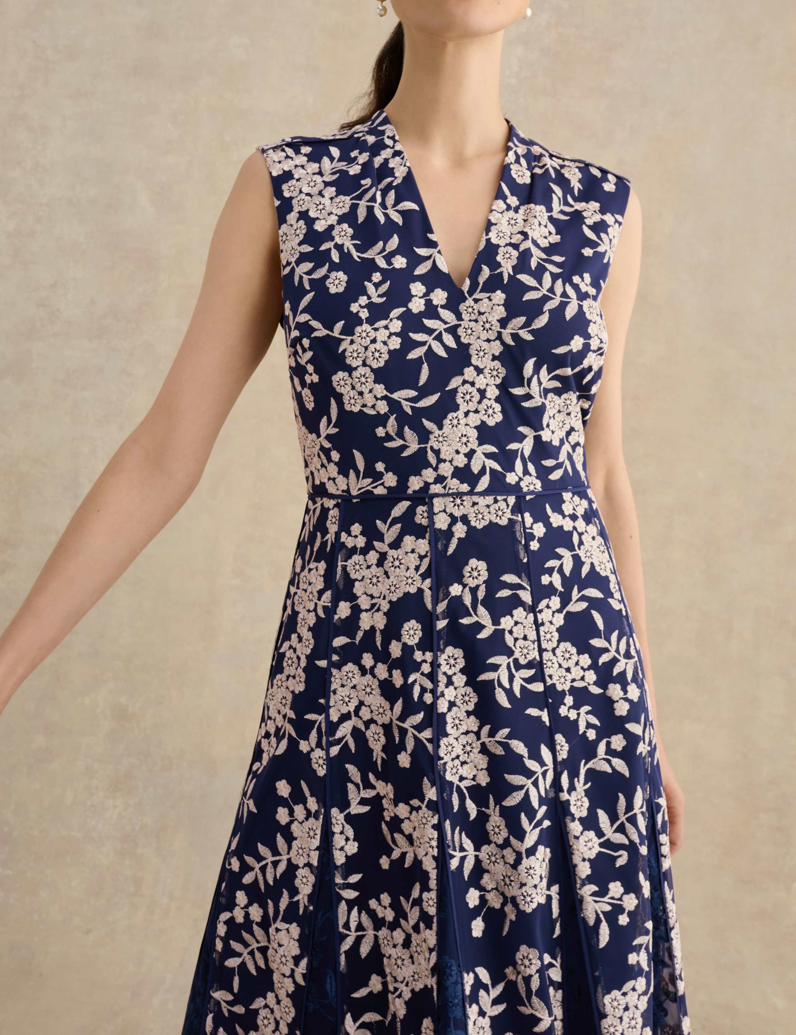 Floral Embroidered V Neck Midi Skater Dress 5 of 5