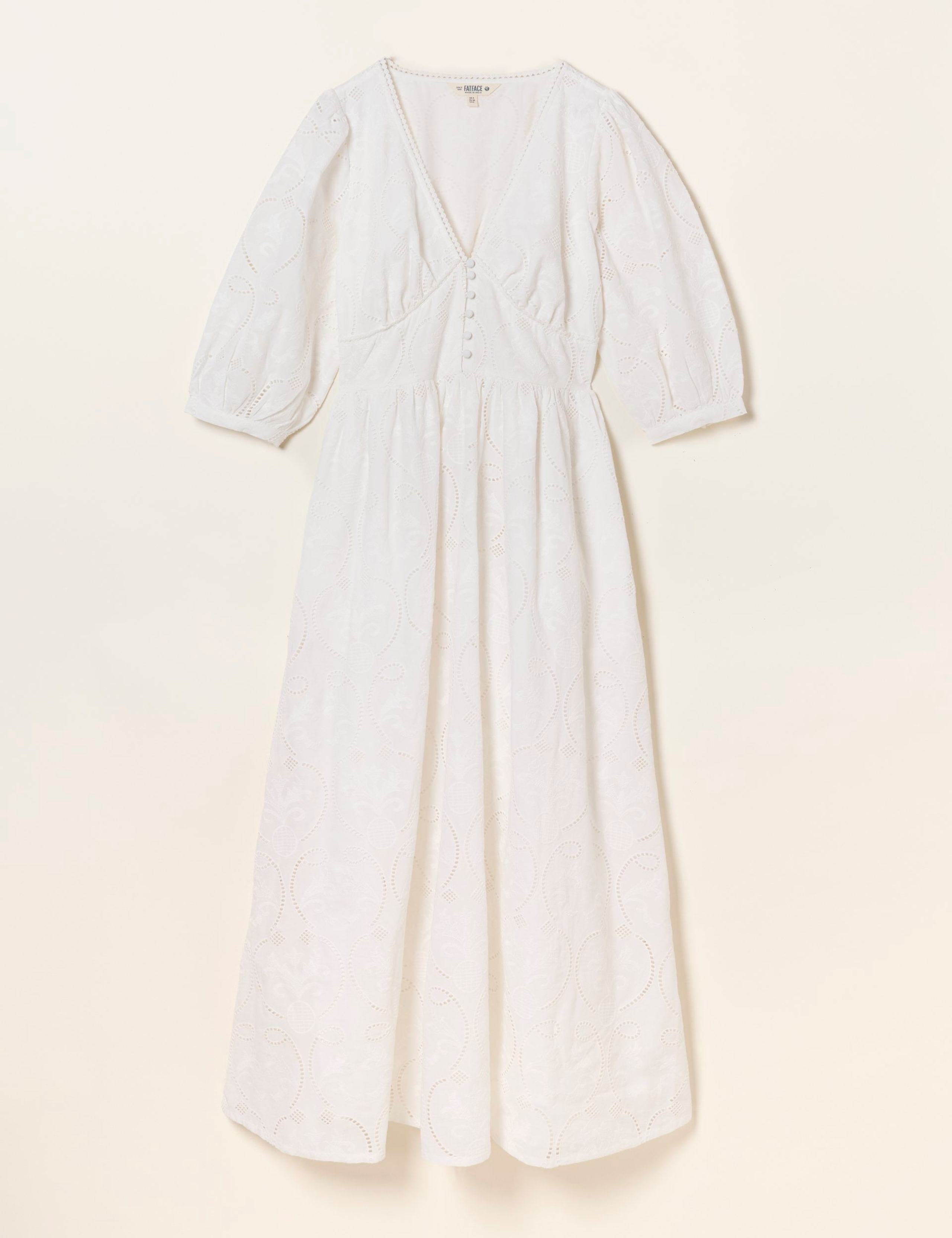 Pure Cotton Broderie V-Neck Midi Waisted Dress 2 of 6