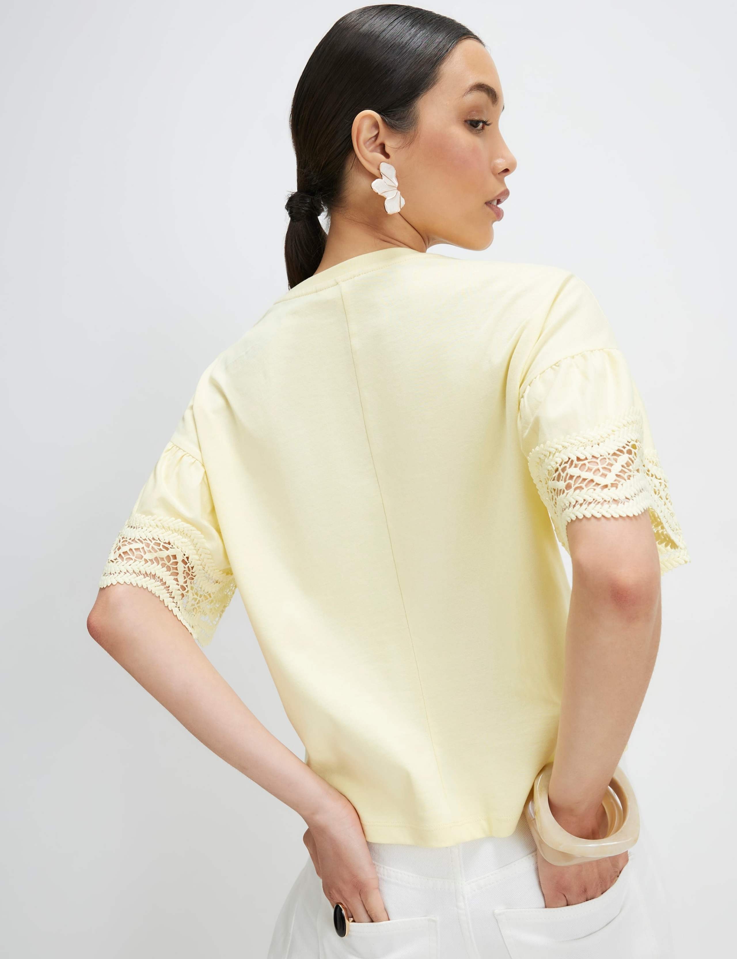 Pure Cotton Lace Trim Drop Shoulder T-Shirt 3 of 4