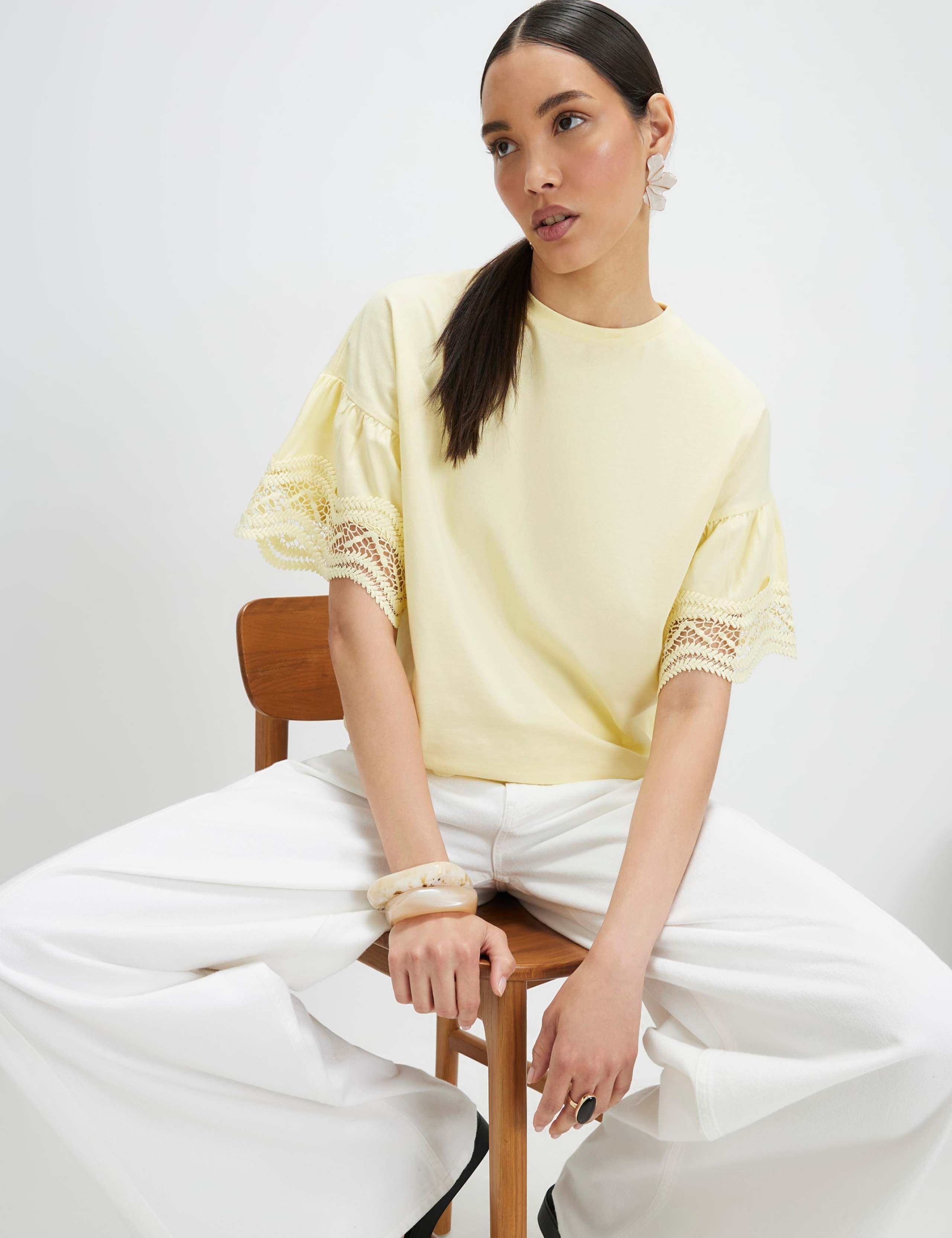 Pure Cotton Lace Trim Drop Shoulder T-Shirt 4 of 4