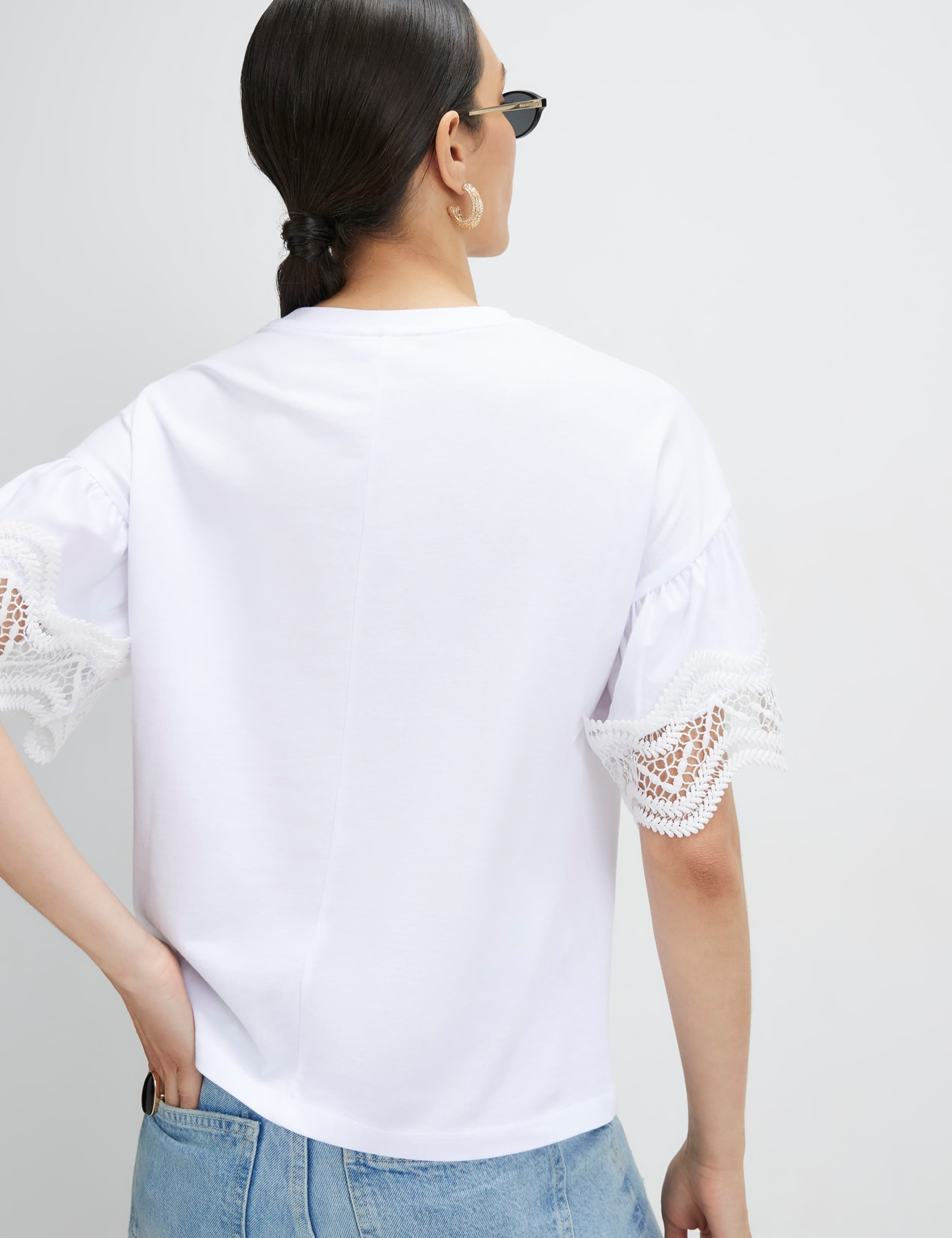 Pure Cotton Lace Trim Drop Shoulder T-Shirt 4 of 4