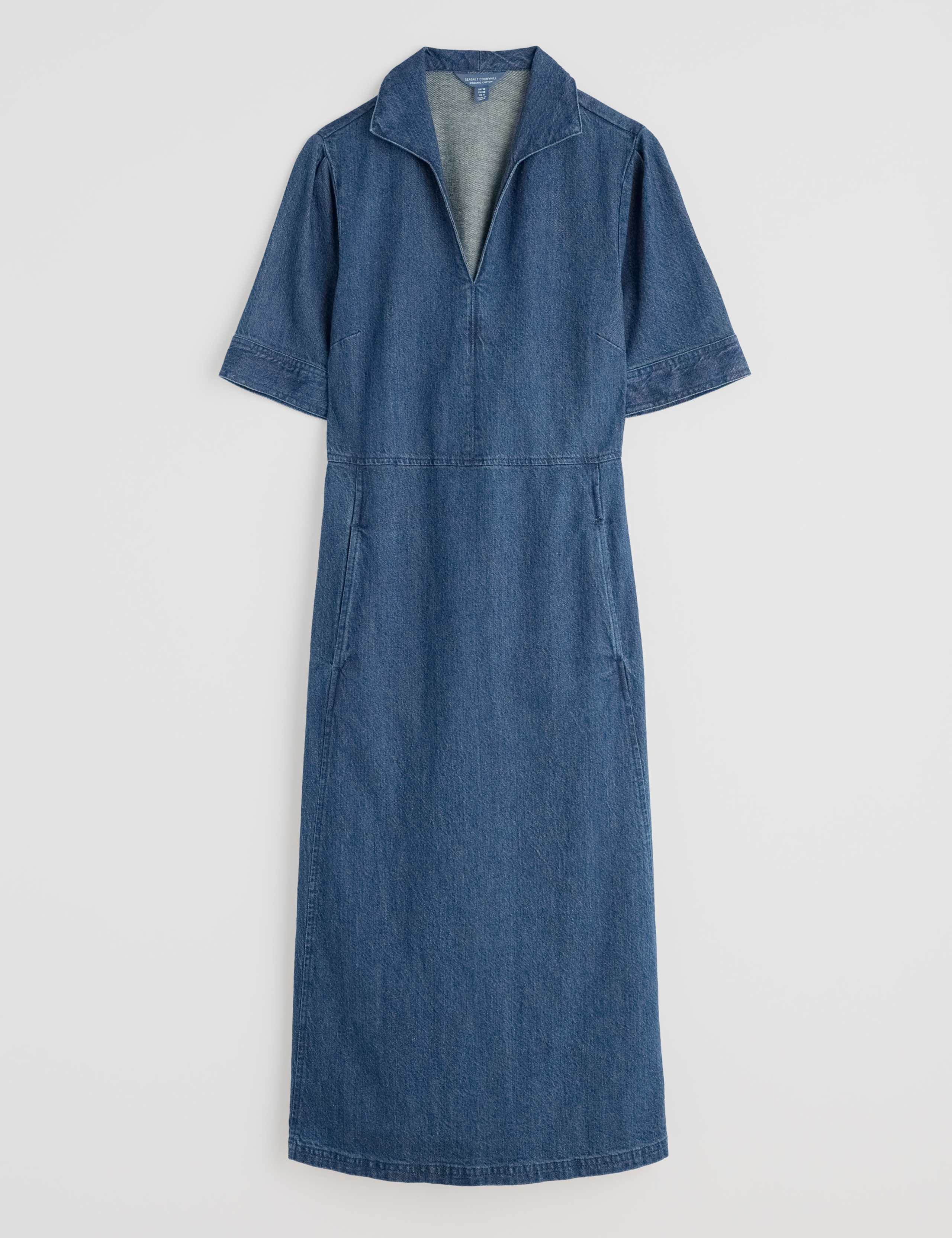 Denim Collared Midi Waisted Dress with Linen 2 of 5