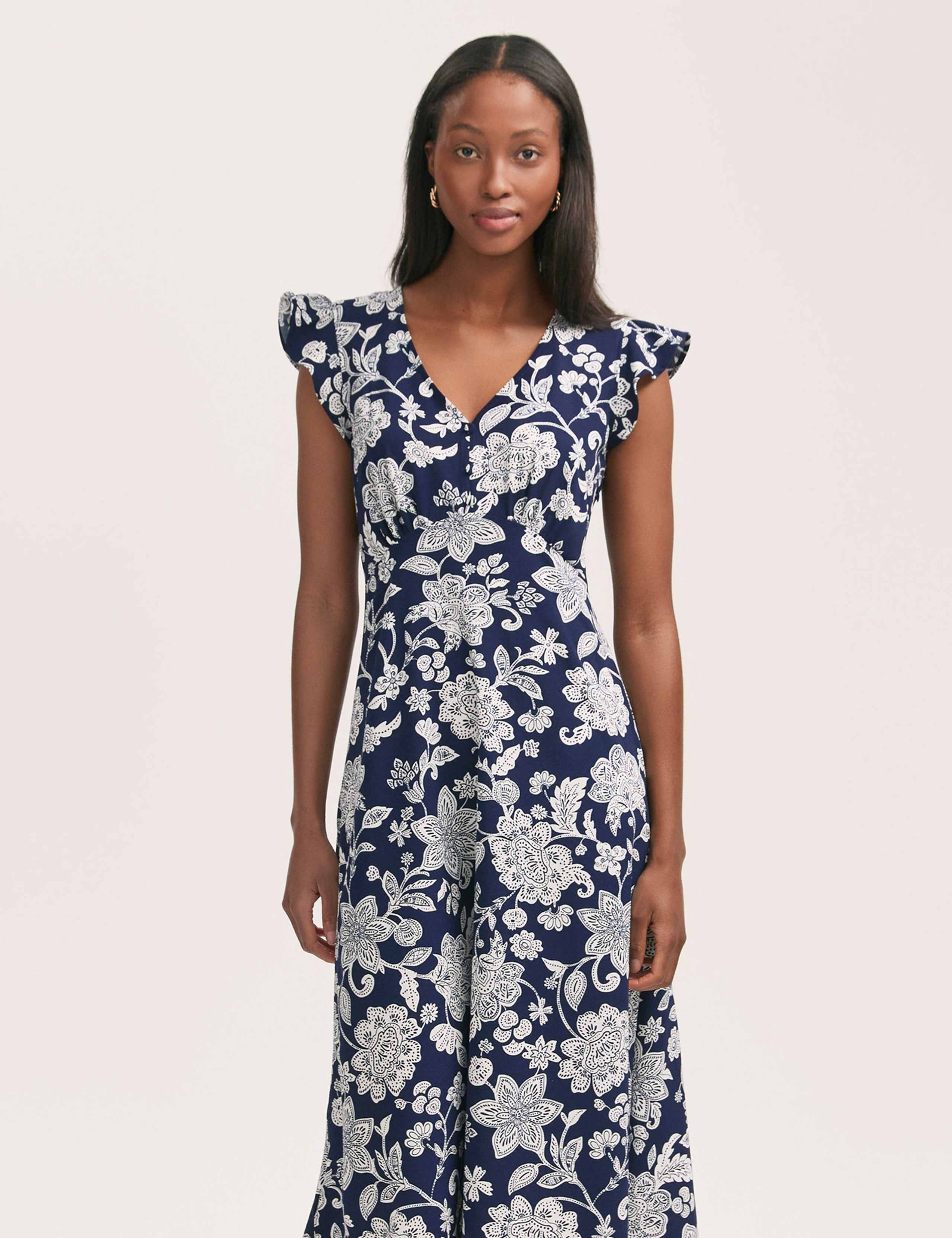 Printed V-Neck Ruffle Midi Tea Dress 2 of 4