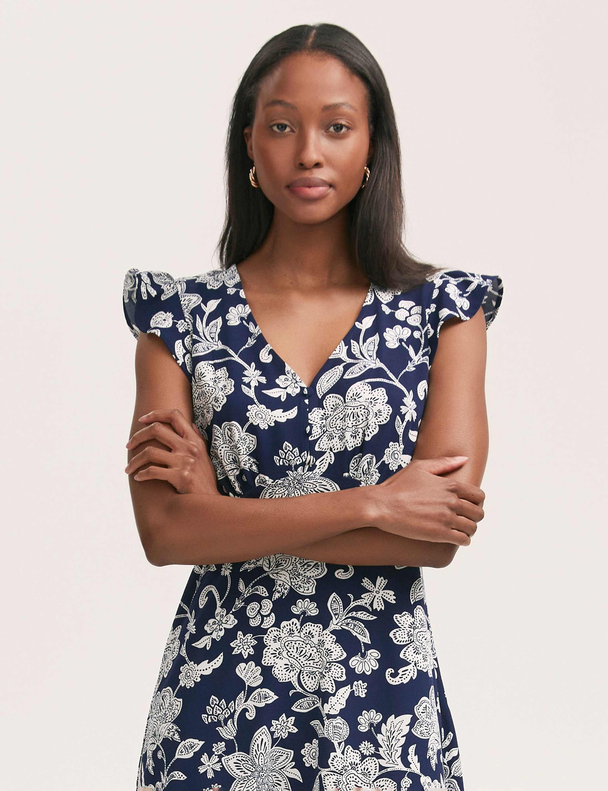Printed V-Neck Ruffle Midi Tea Dress 4 of 4