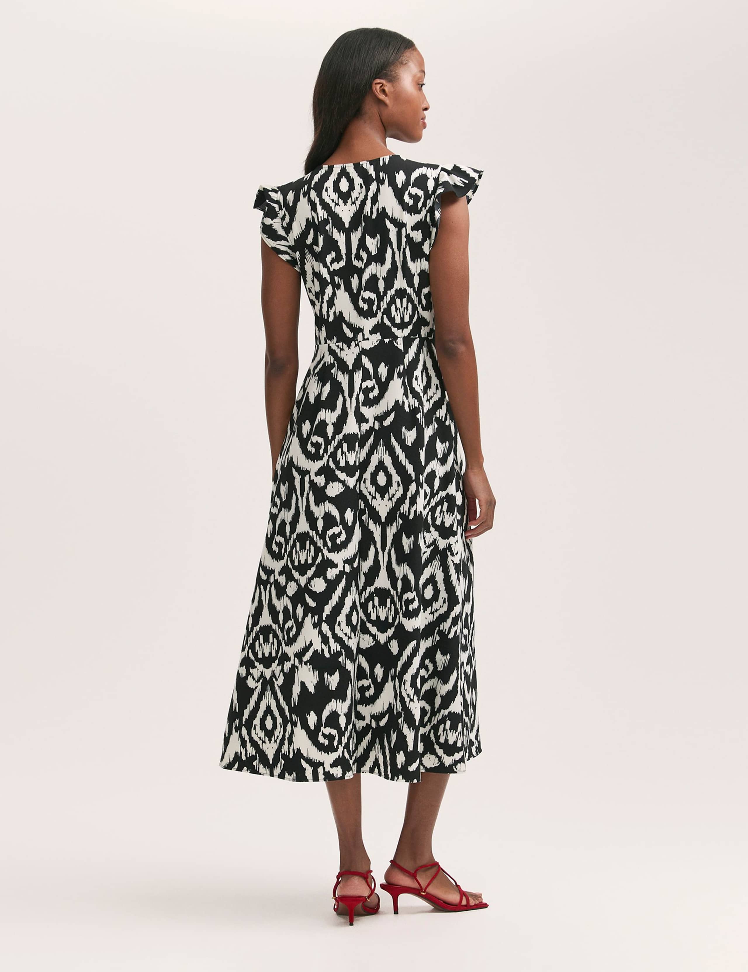 Printed V-Neck Ruffle Midi Tea Dress 2 of 4