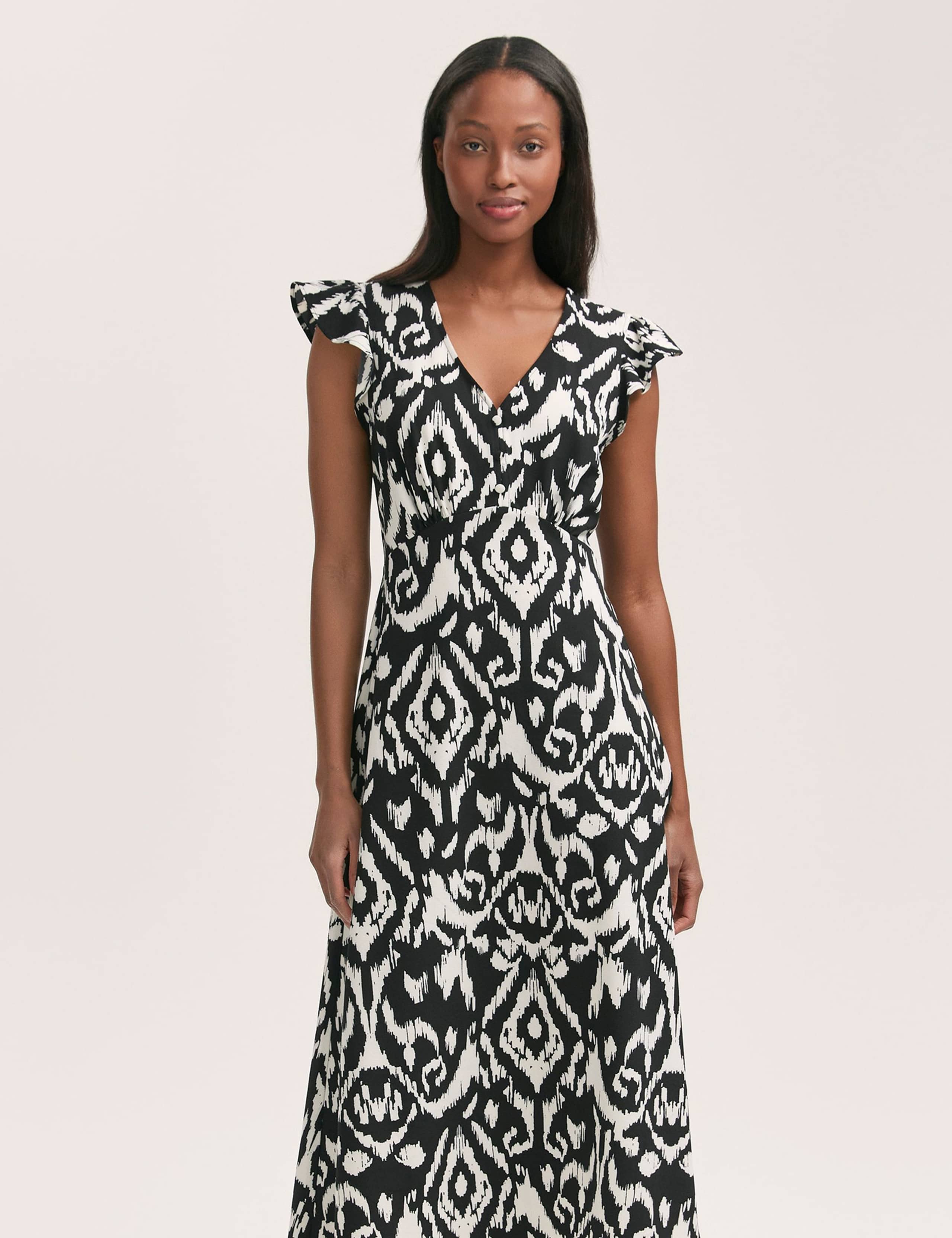 Printed V-Neck Ruffle Midi Tea Dress 3 of 4