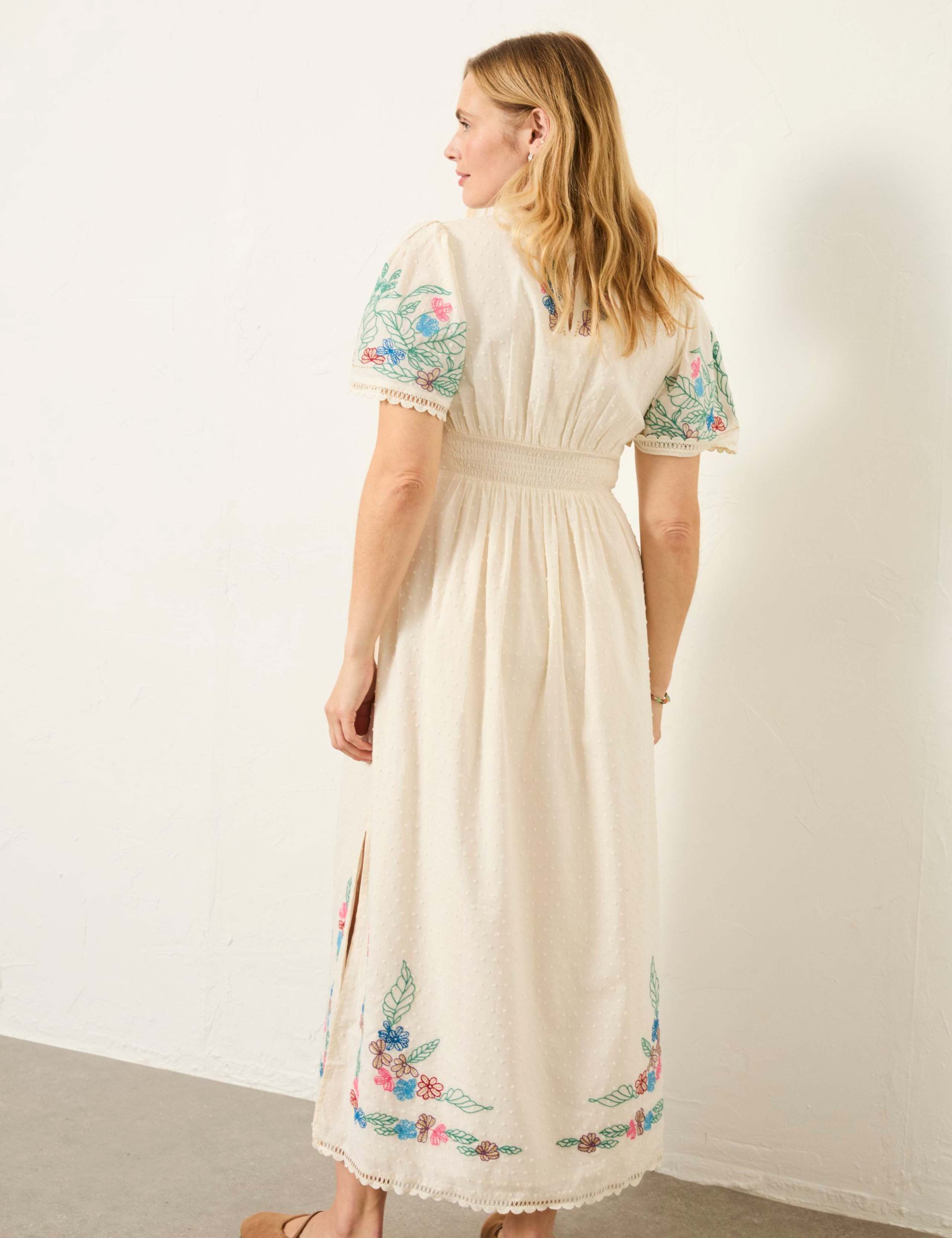Pure Cotton Embroidered V-Neck Midi Dress 3 of 7