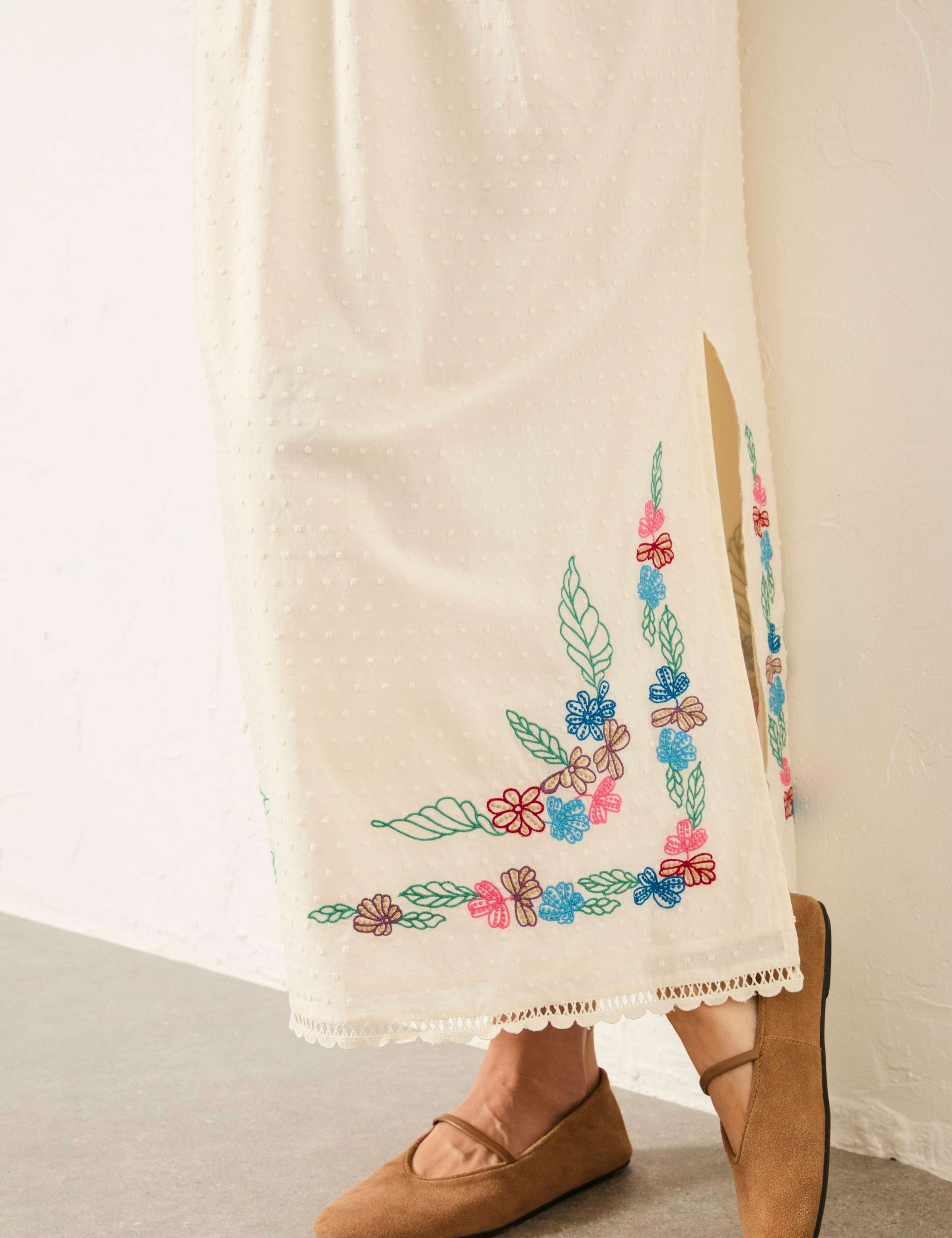 Pure Cotton Embroidered V-Neck Midi Dress 4 of 7